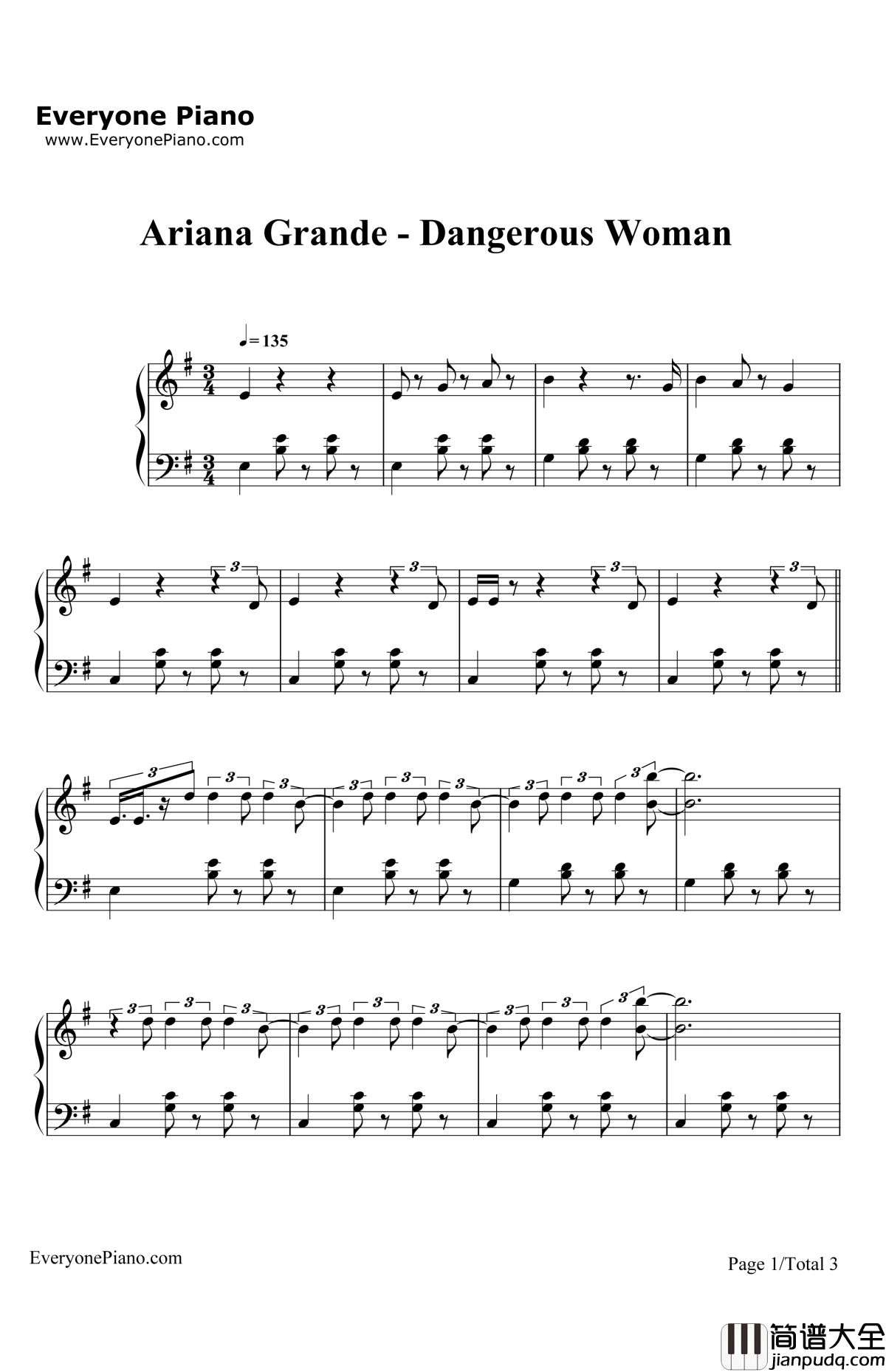DangerousWoman钢琴谱_ArianaGrande