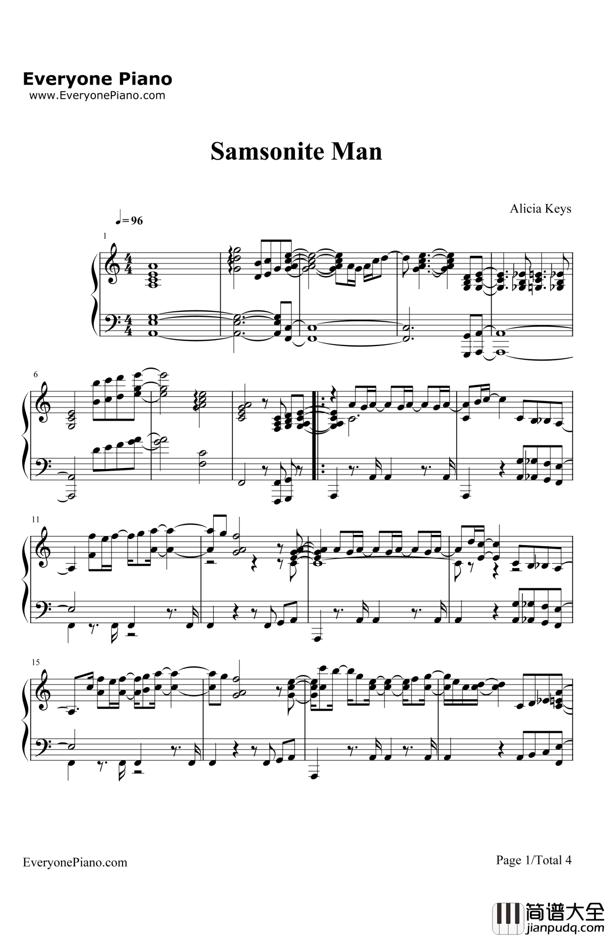 SamsoniteMan钢琴谱_AliciaKeys