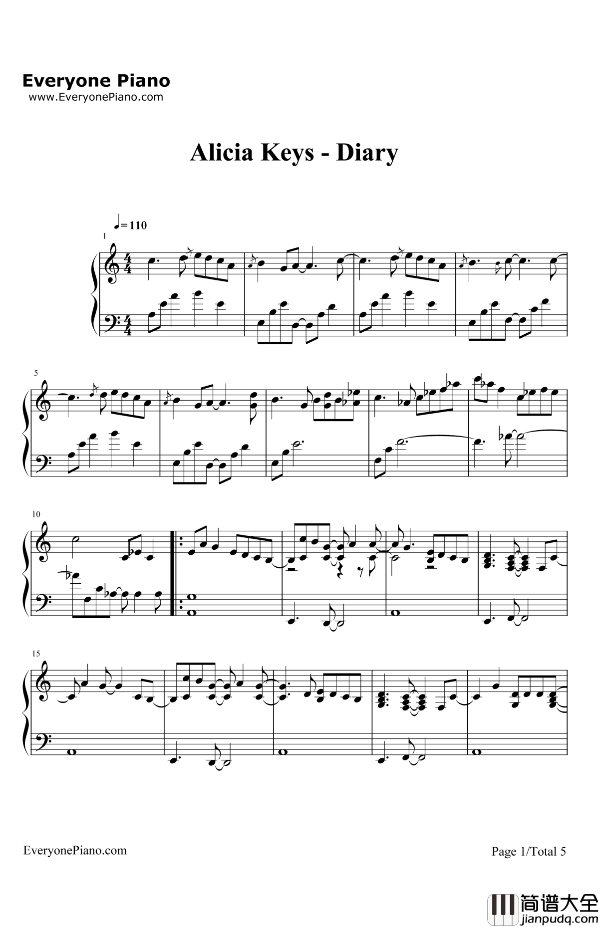 Diary钢琴谱_AliciaKeys