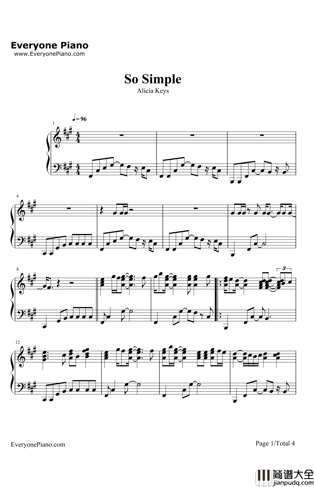 SoSimple钢琴谱_AliciaKeys