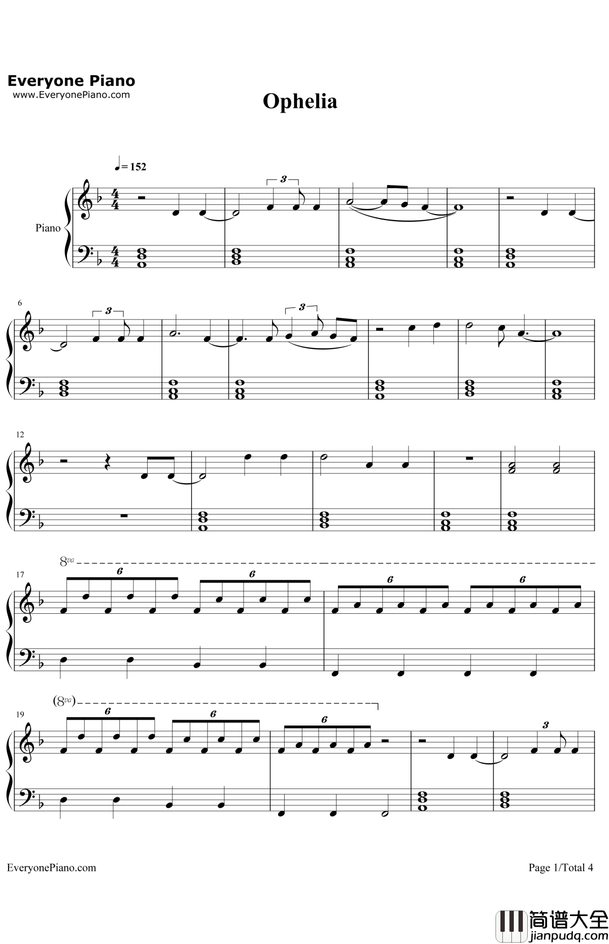 Ophelia钢琴谱_TheLumineers