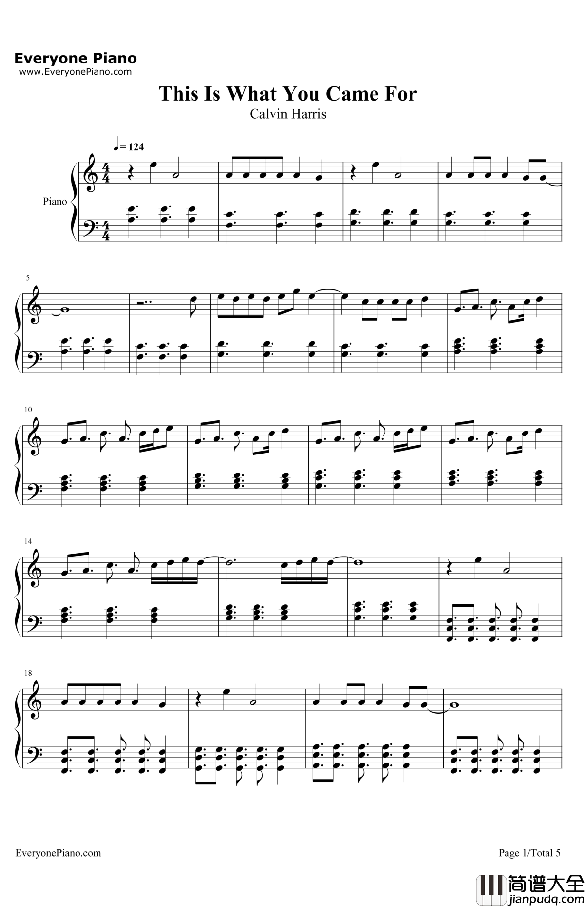 ThisIsWhatYouCameFor钢琴谱_CalvinHarris