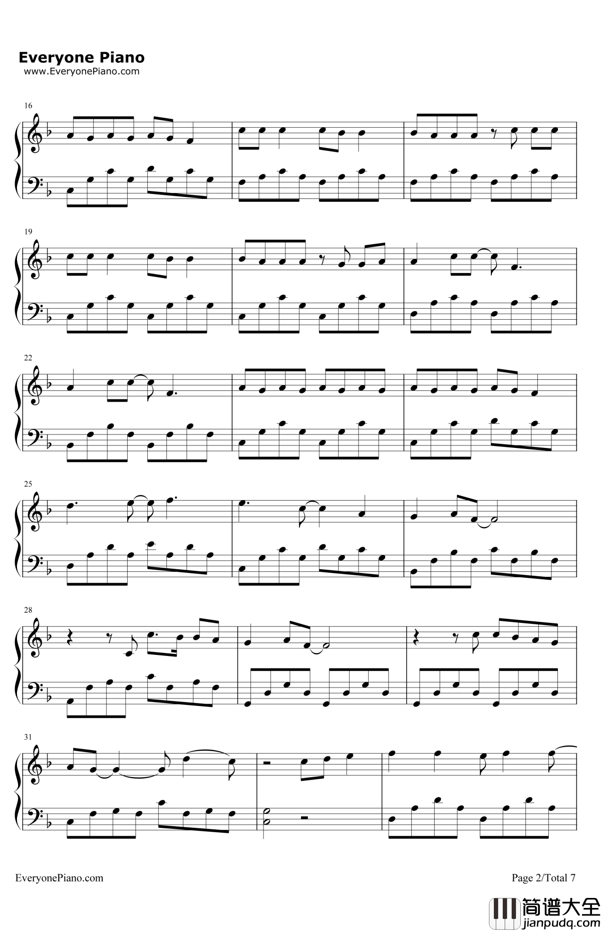 阳光宅男钢琴谱_周杰伦