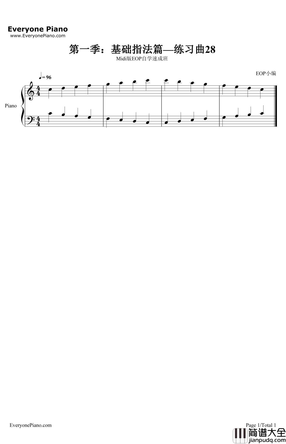 练习曲28钢琴谱_EOP团队_Midi版EOP自学速成班第一季:基础指法篇
