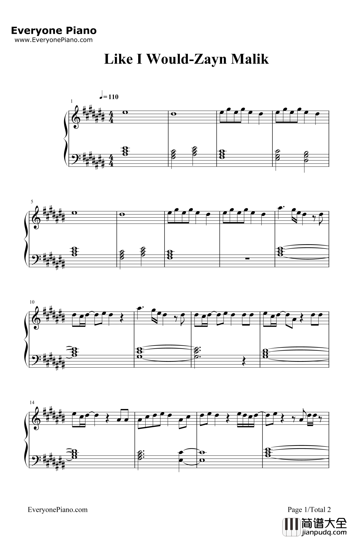 LikeIWould钢琴谱_ZaynMalik