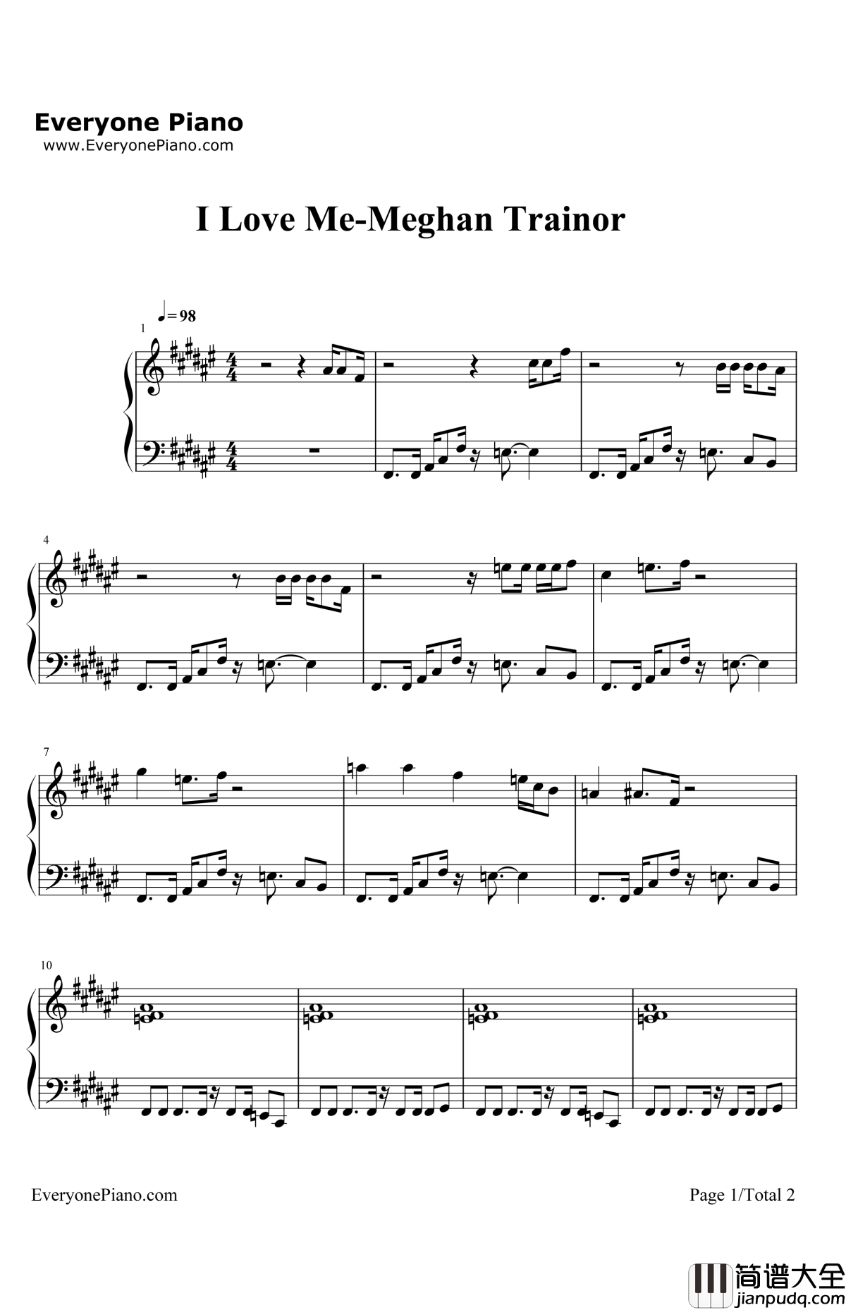 ILoveMe钢琴谱_MeghanTrainor