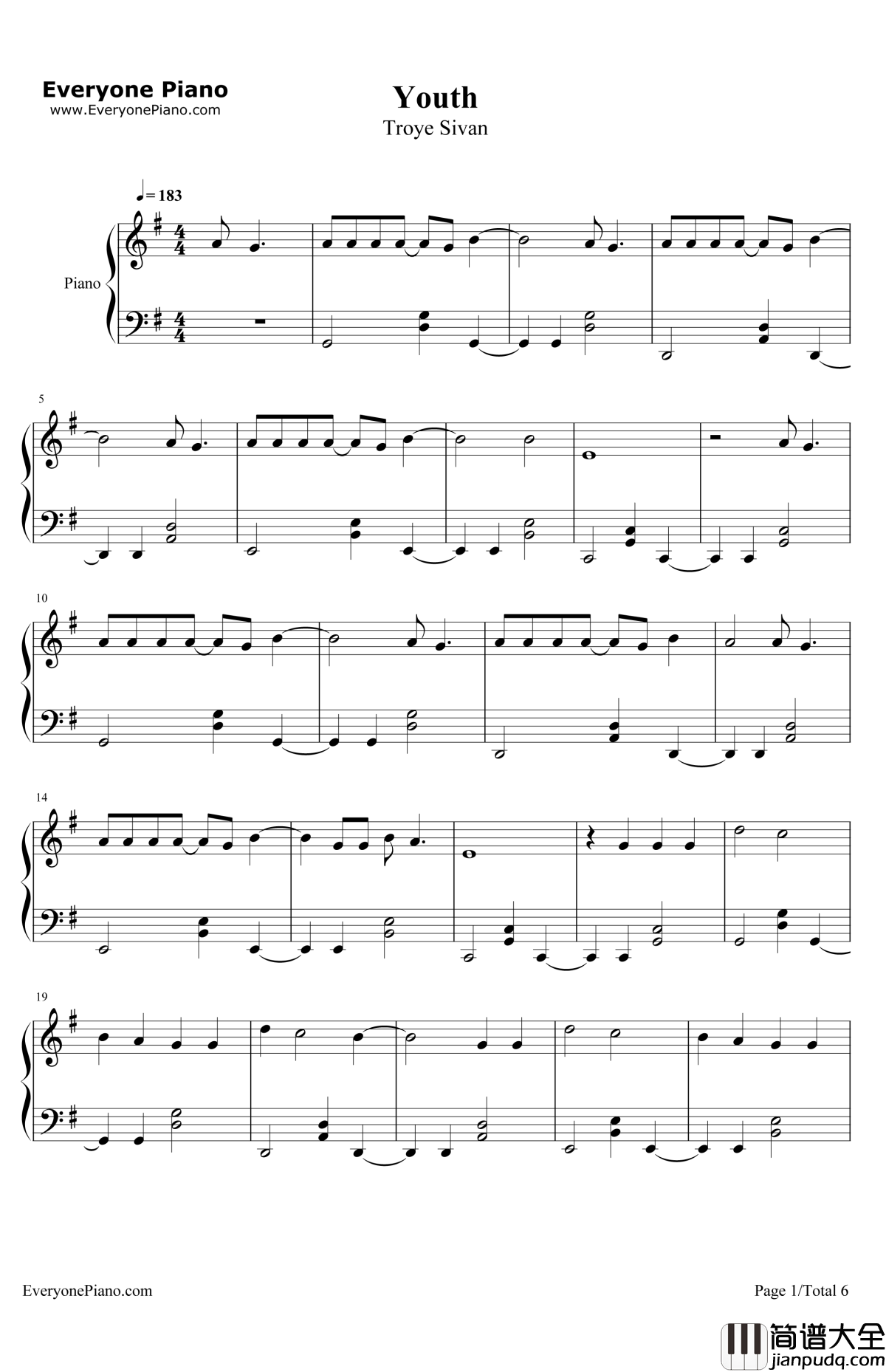 Youth钢琴谱_TroyeSivan