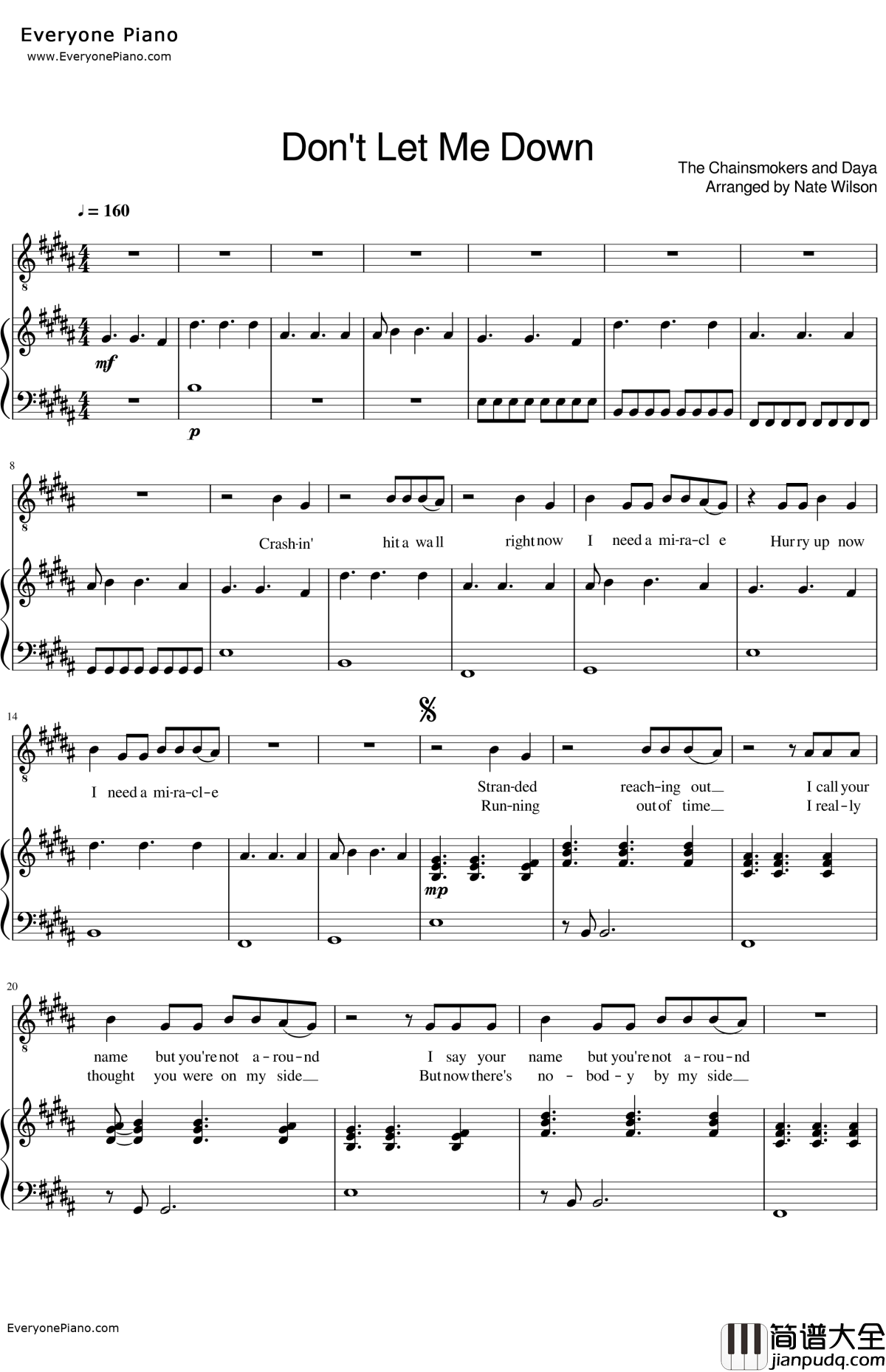 DontLetMeDown（三声部）钢琴谱_TheChainsmokers