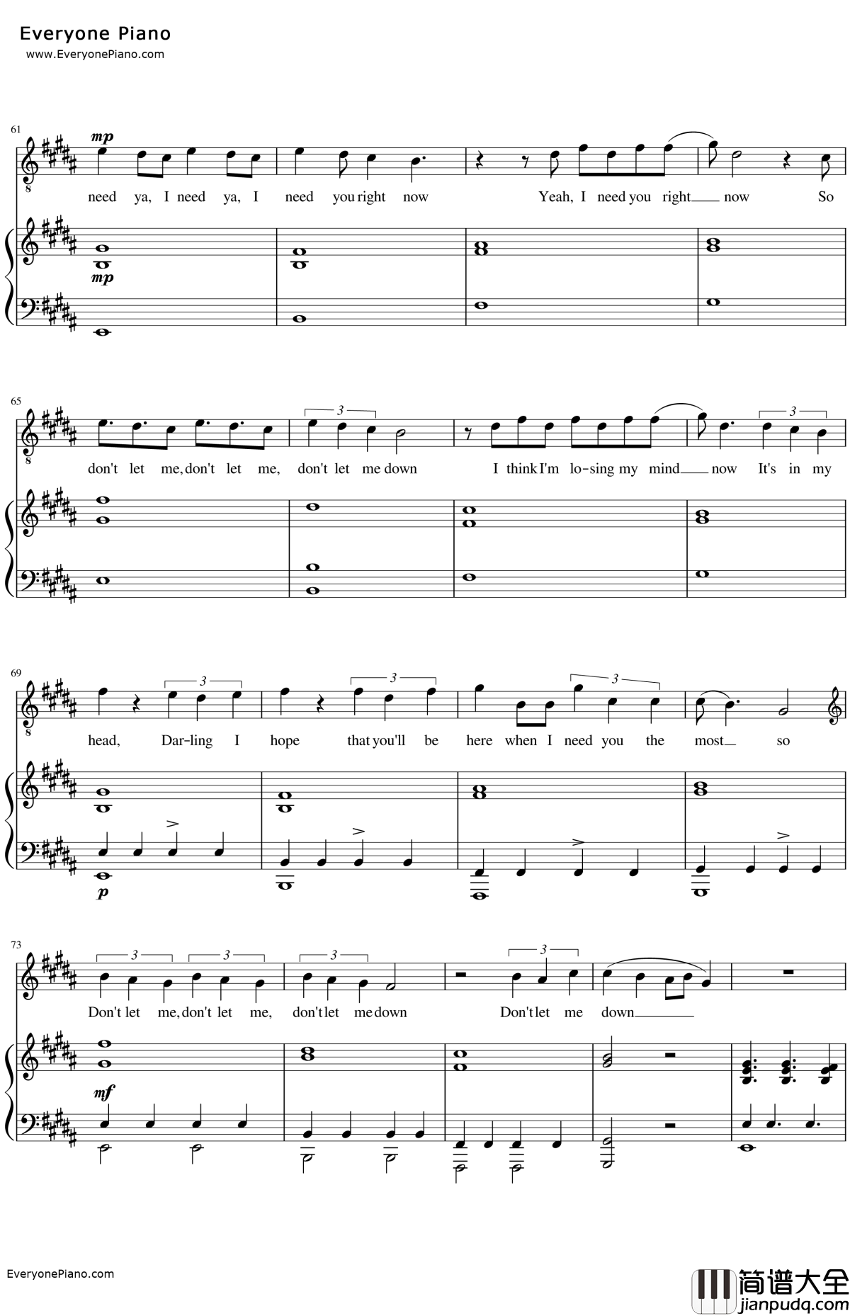 DontLetMeDown（三声部）钢琴谱_TheChainsmokers