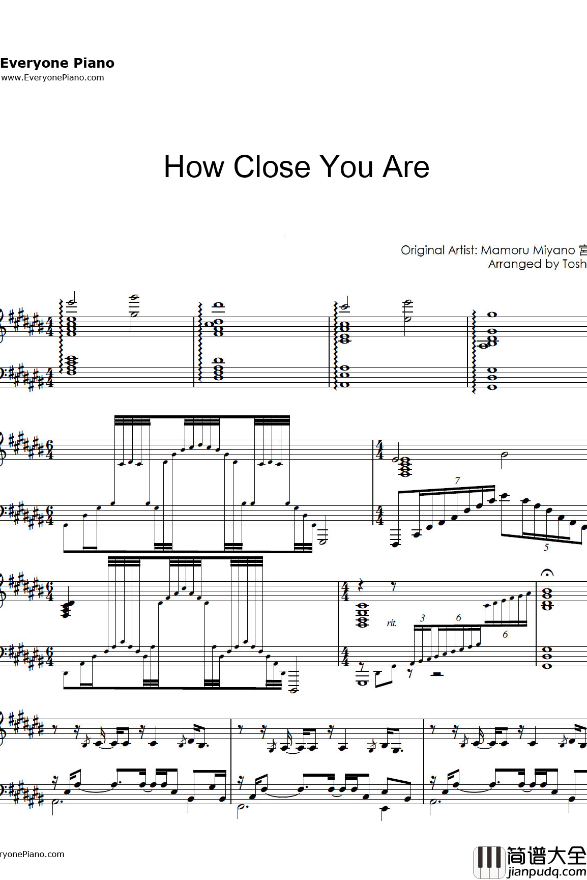 HowCloseYouAre钢琴谱_宫野真守_亚人ED