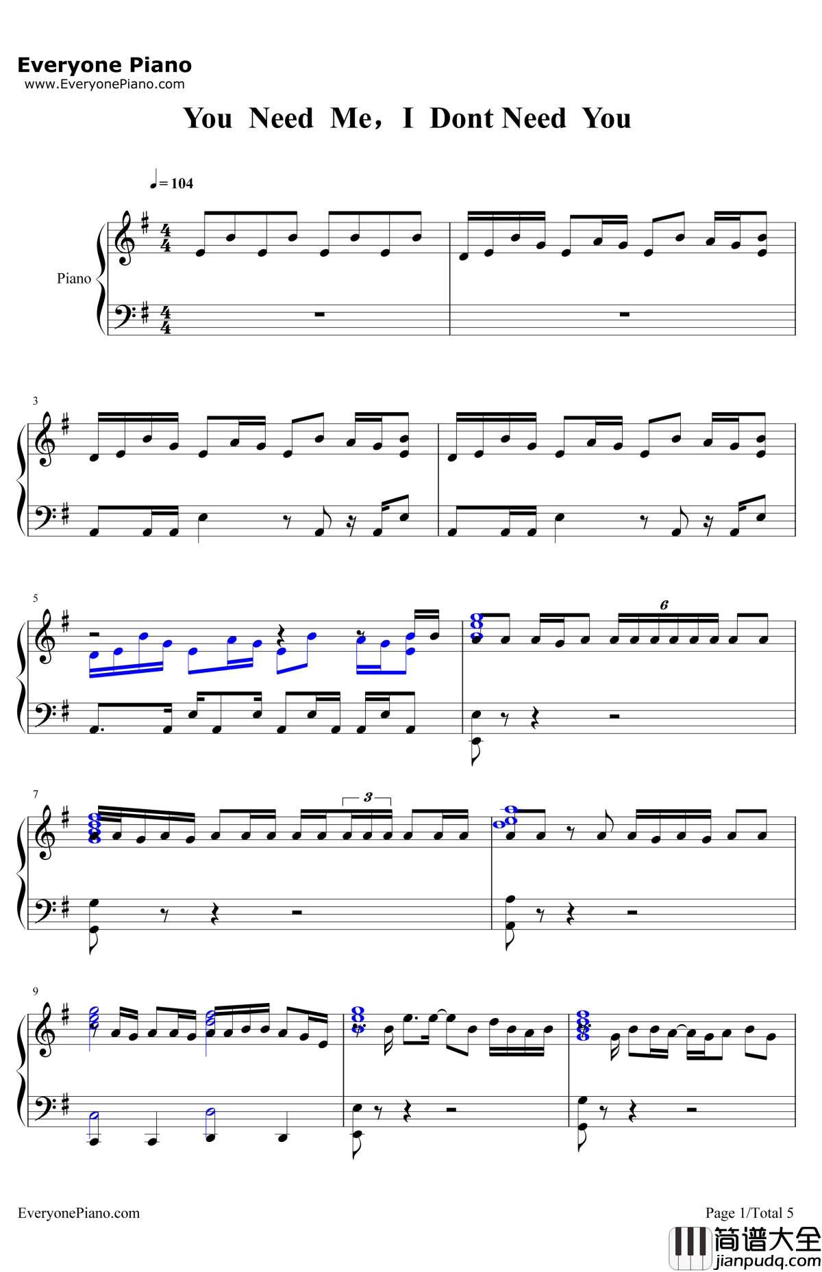 YouNeedMe，IDon'tNeedYou钢琴谱_EdSheeran