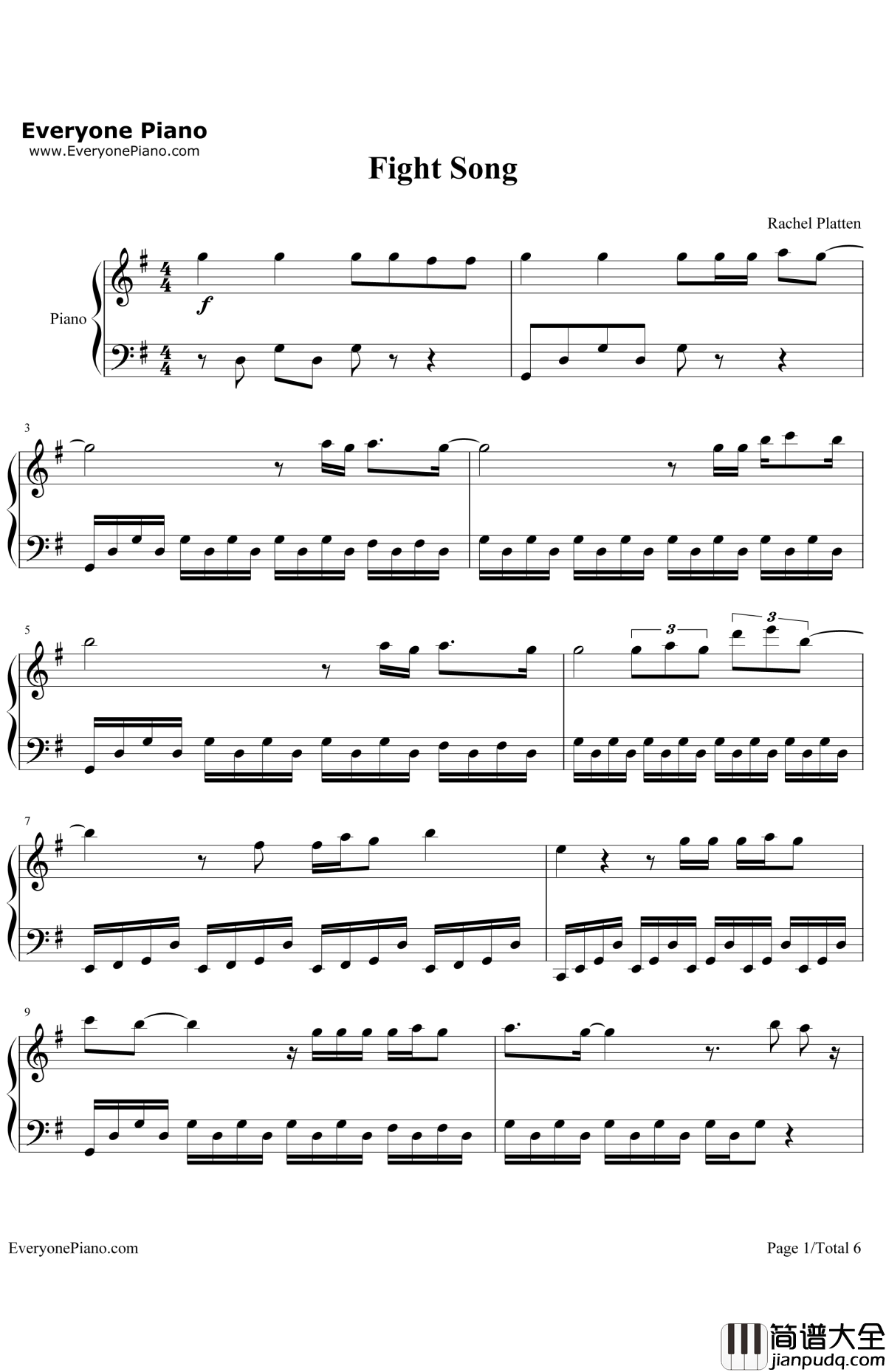 FightSong钢琴谱_RachelPlatten