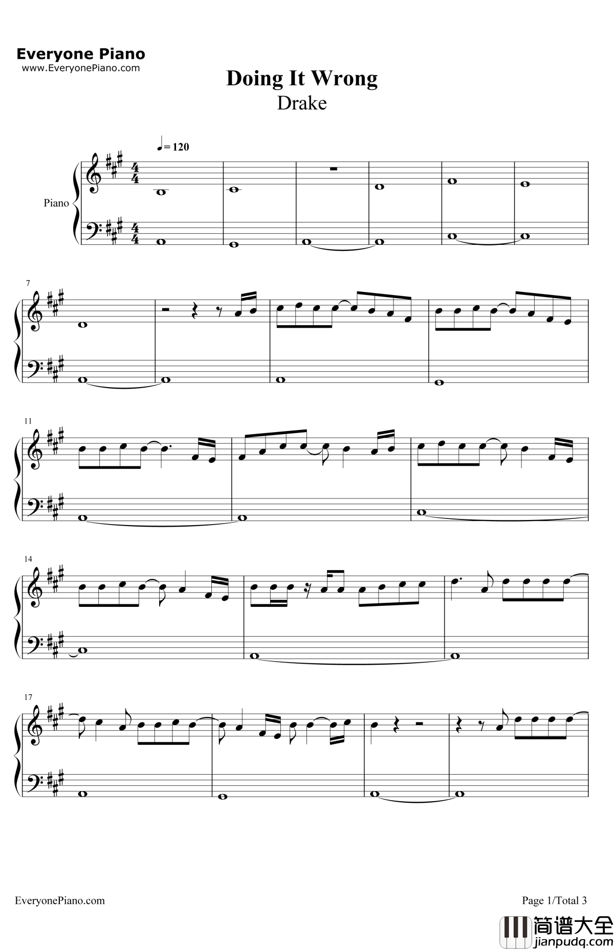 DoingItWrong钢琴谱_Drake