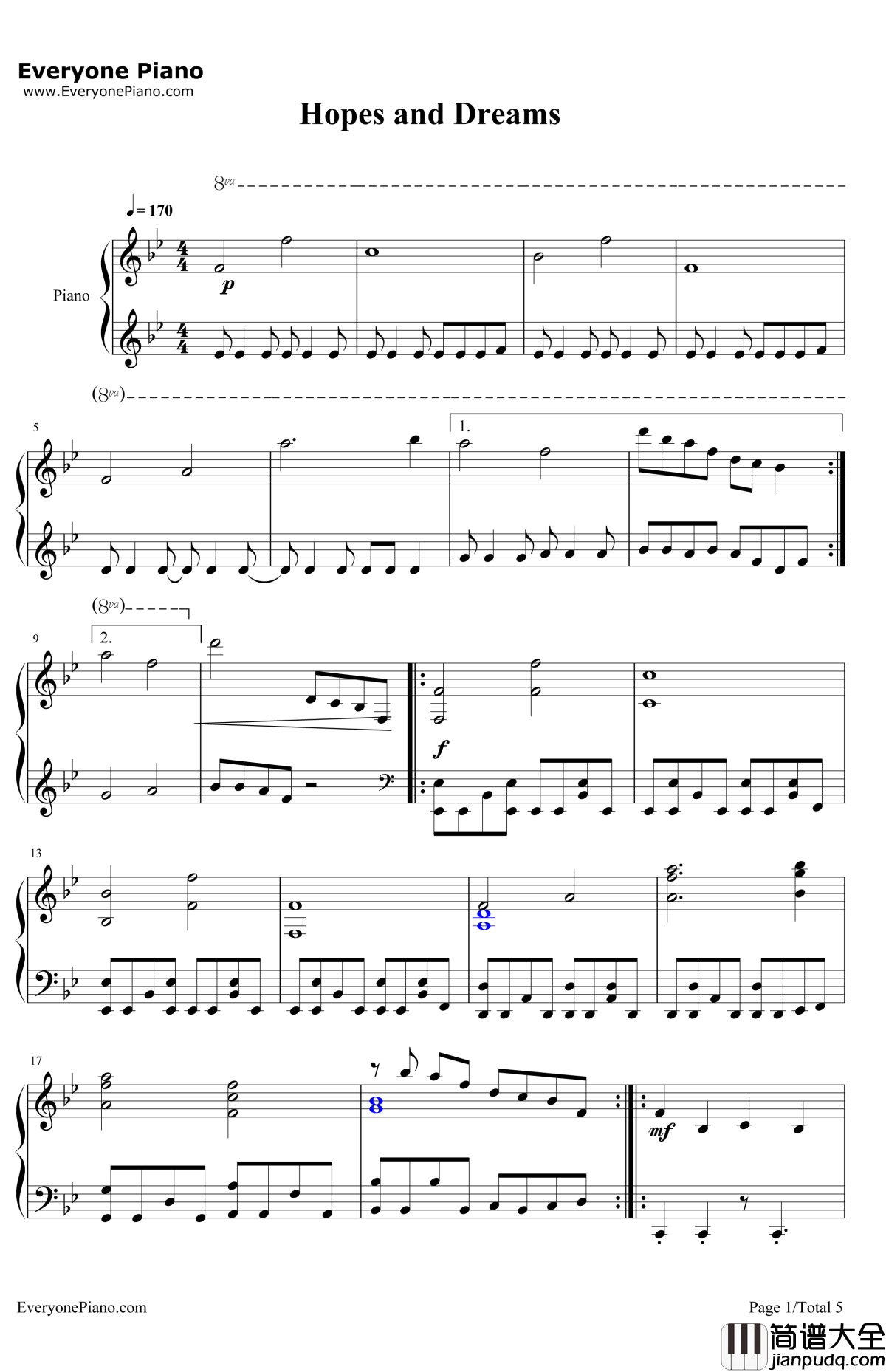 HopesandDreams钢琴谱_TobyFox_UndertaleOST