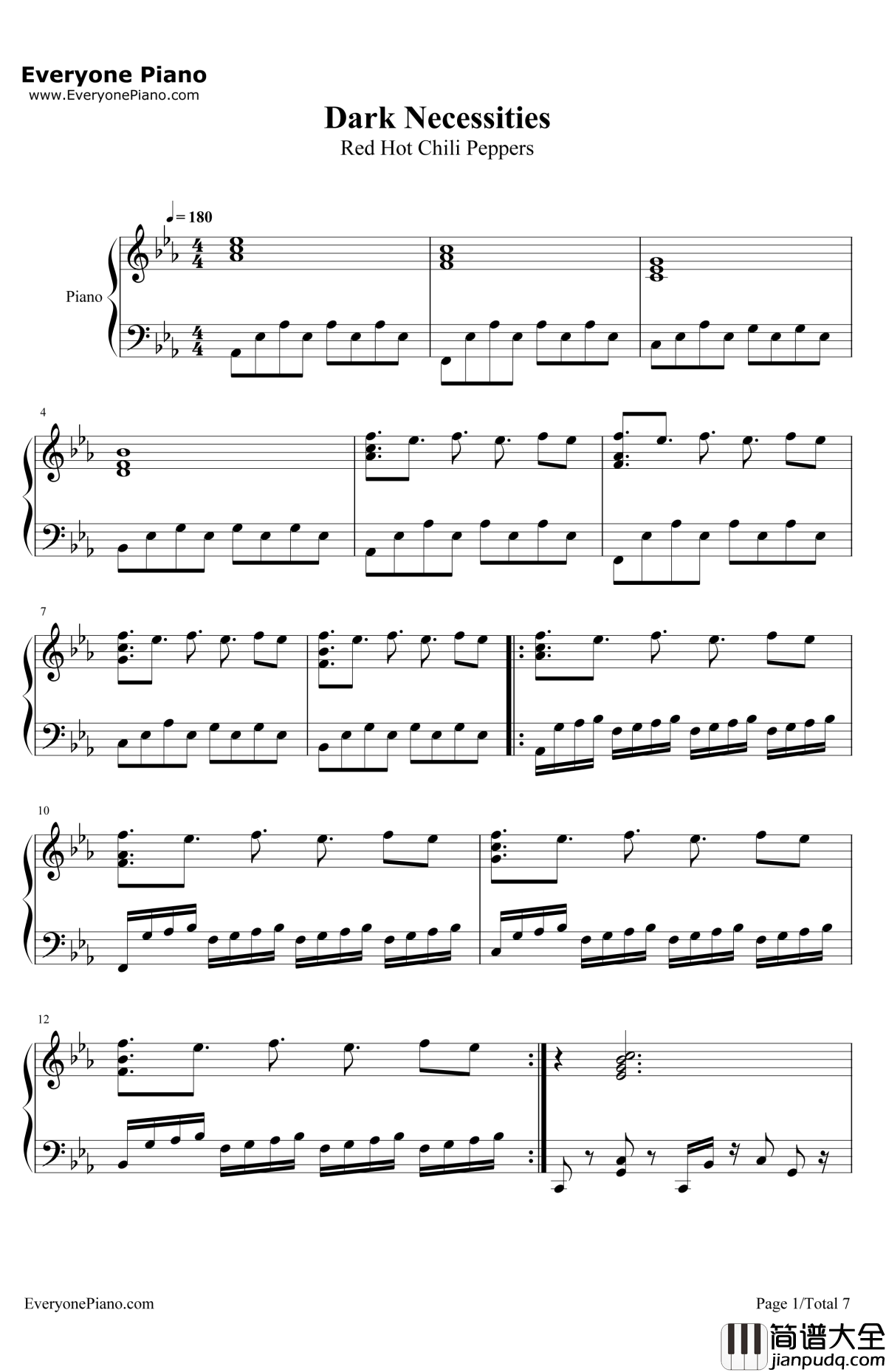 DarkNecessities钢琴谱_RedHotChiliPeppers