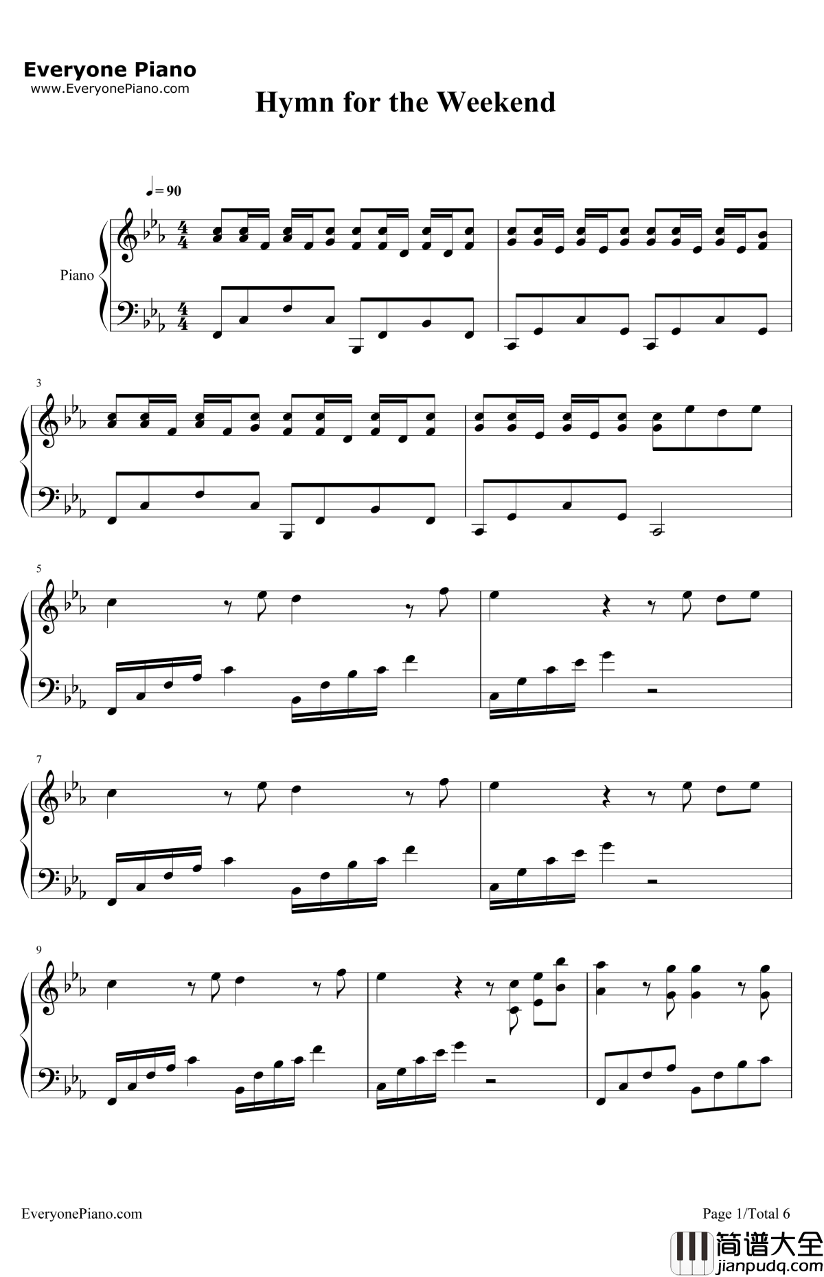 HymnfortheWeekend钢琴谱_Coldplay