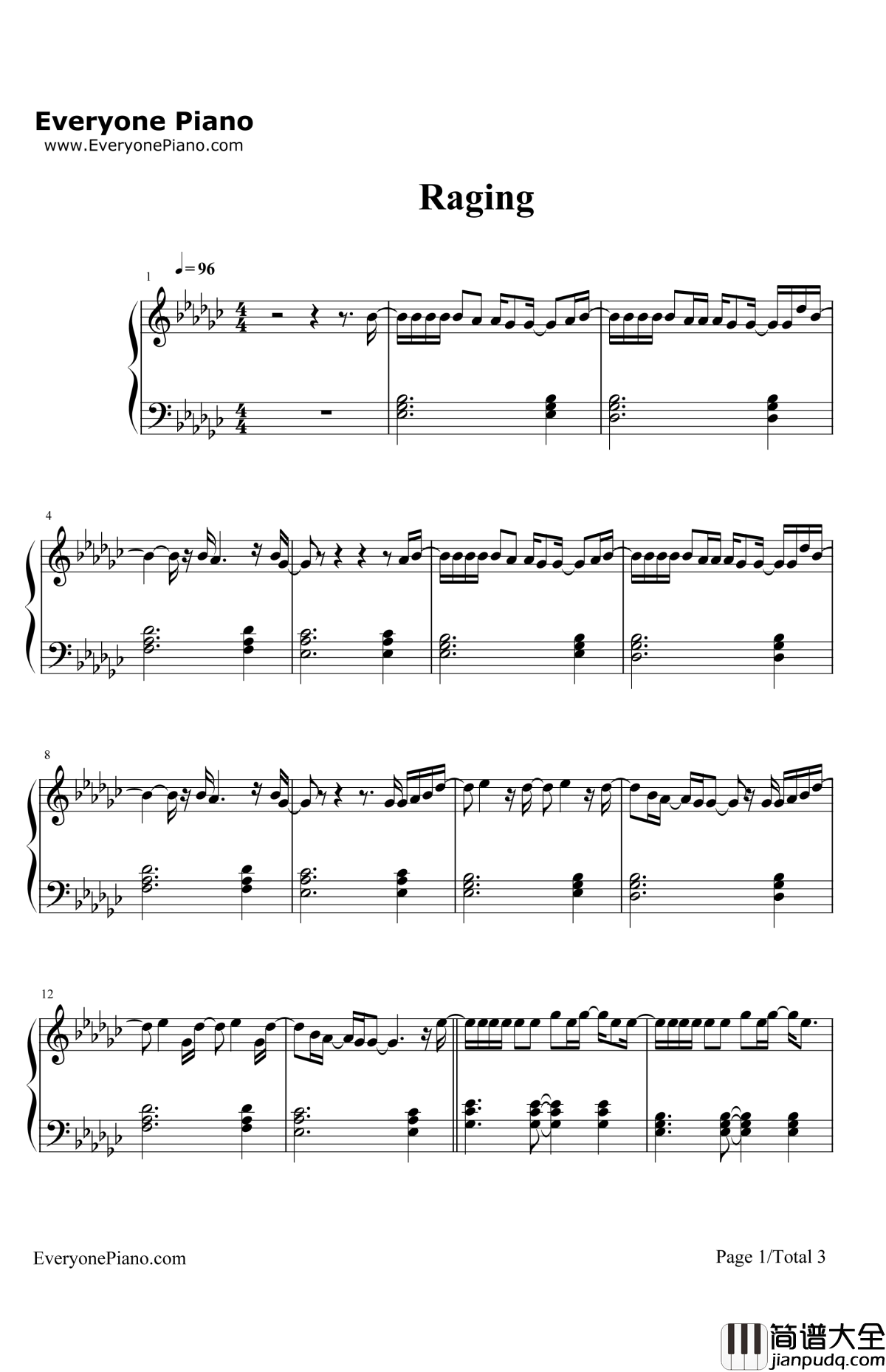 Raging钢琴谱_Kygo&Kodaline