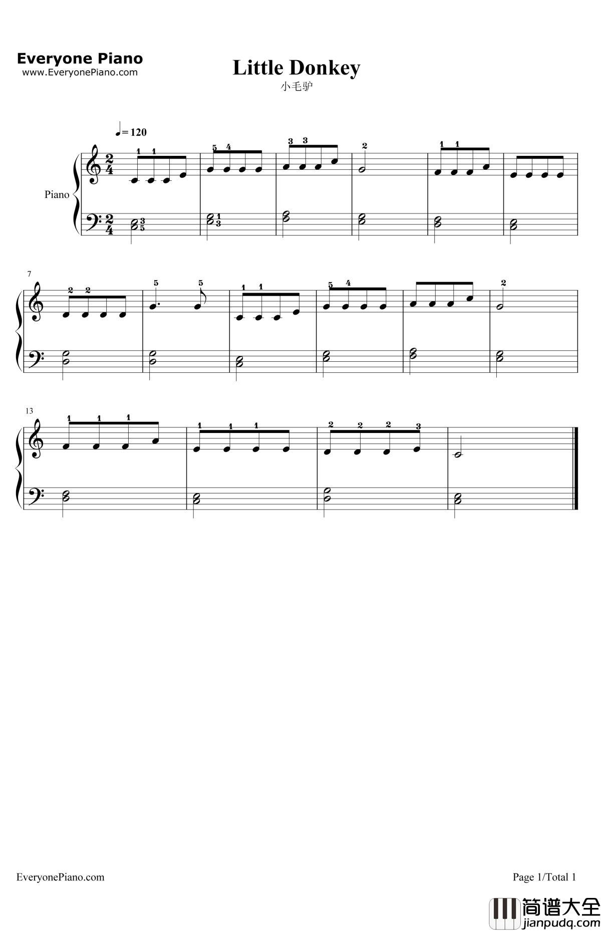 小毛驴钢琴谱