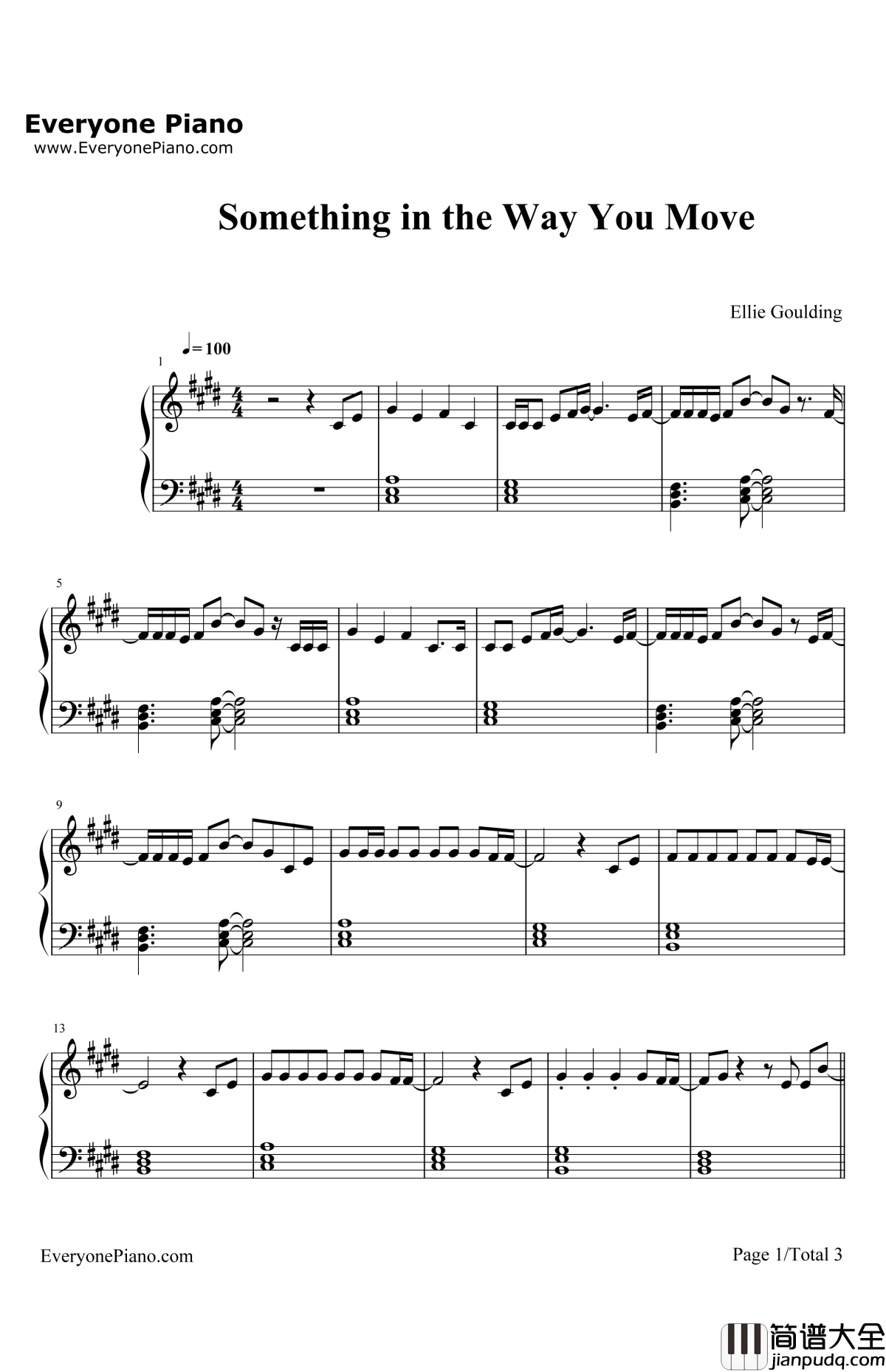 Something_in_the_Way_You_Move钢琴谱_EllieGoulding_