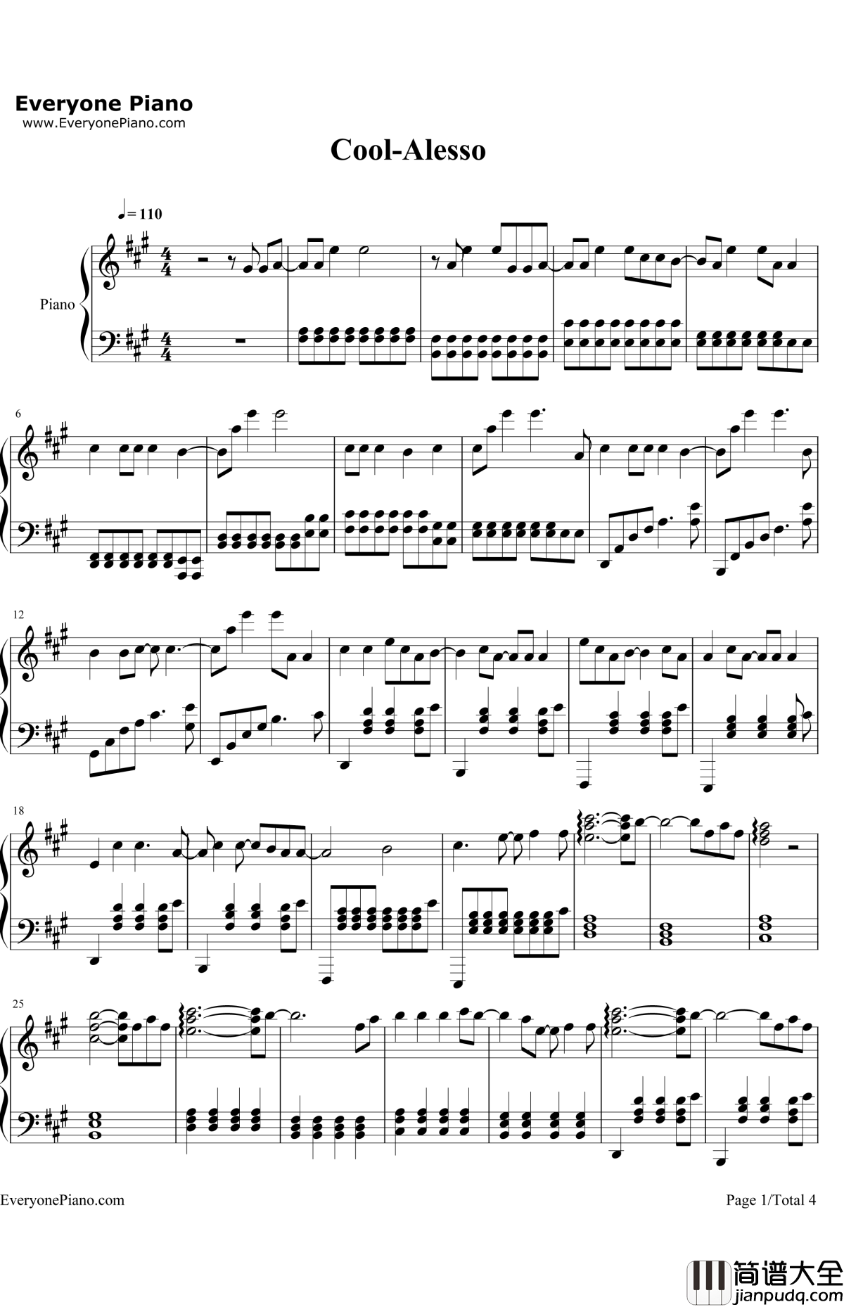 Cool钢琴谱_Alesso