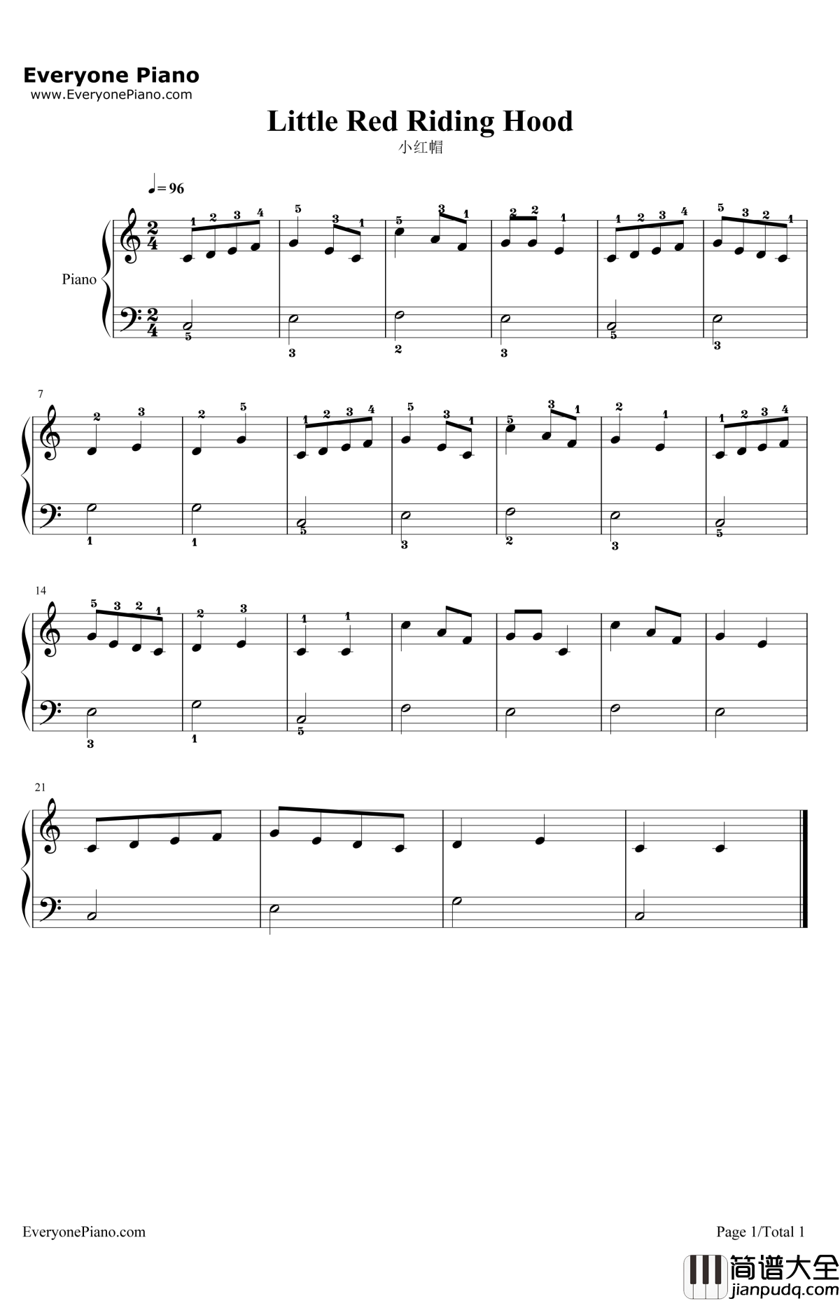 小红帽钢琴谱_StephyTang