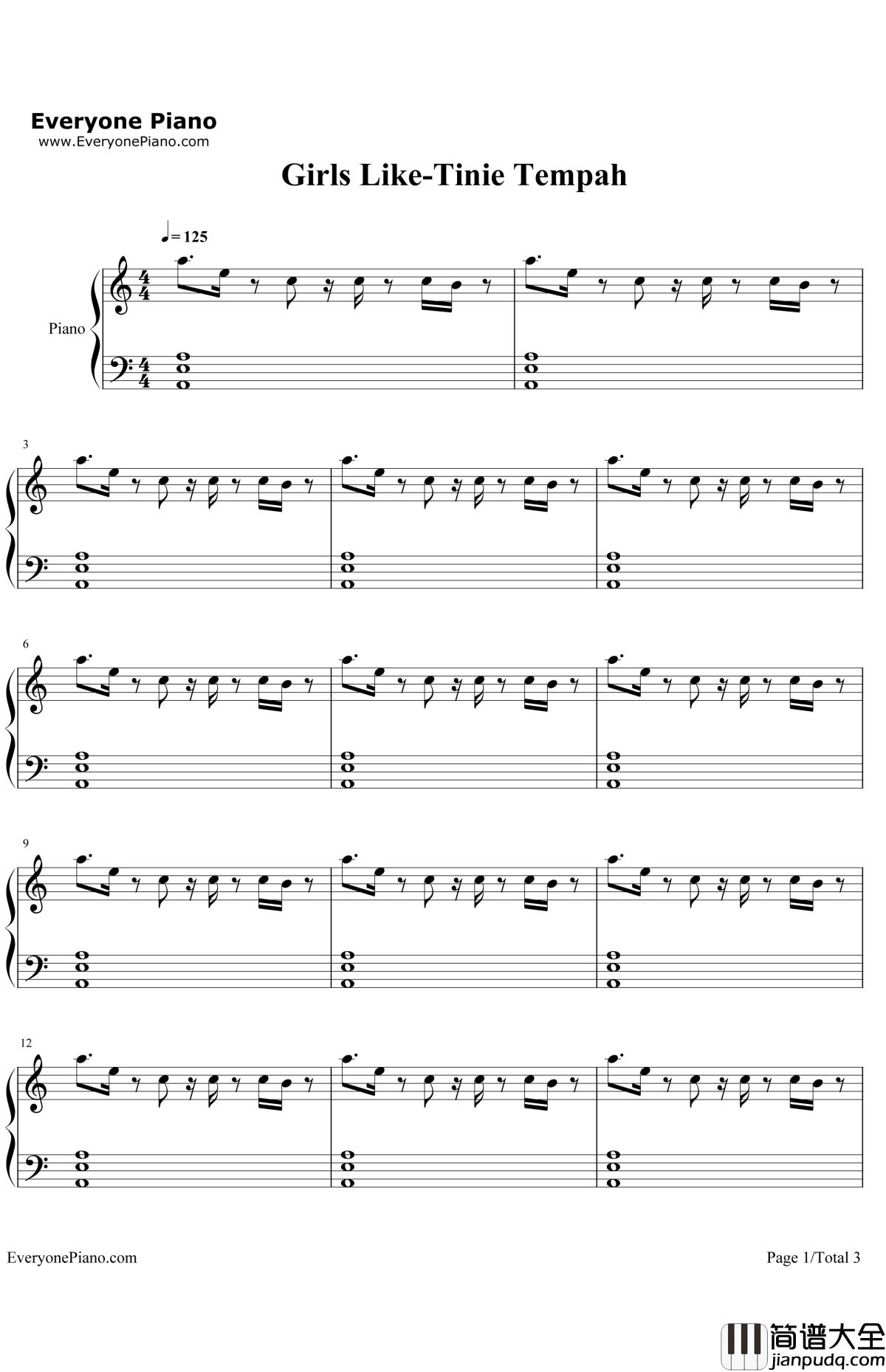 GirlsLike钢琴谱_ZaraLarssonTinieTempah