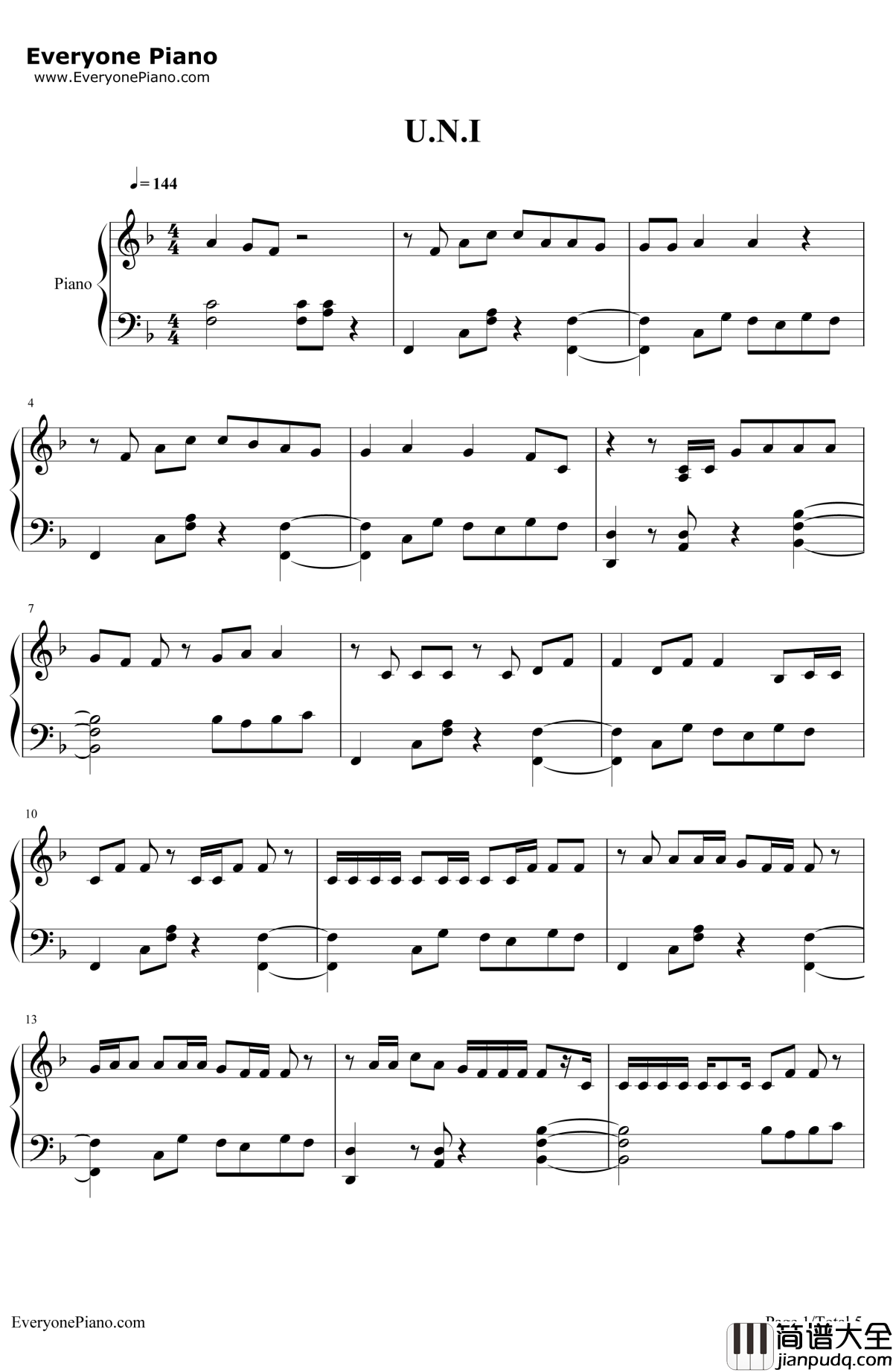 U.N.I.钢琴谱_EdSheeran