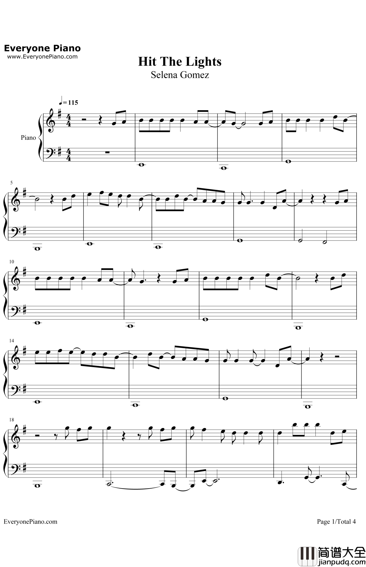 HitTheLights钢琴谱_SelenaGomez
