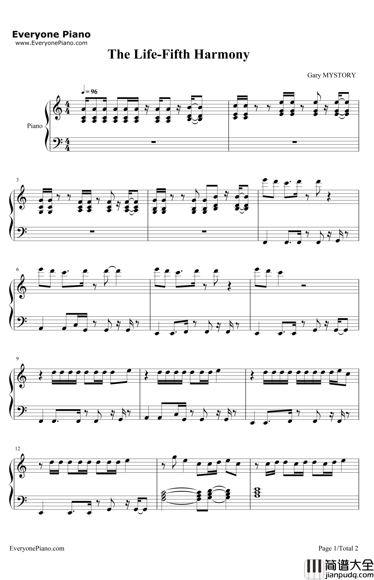 TheLife钢琴谱_FifthHarmony