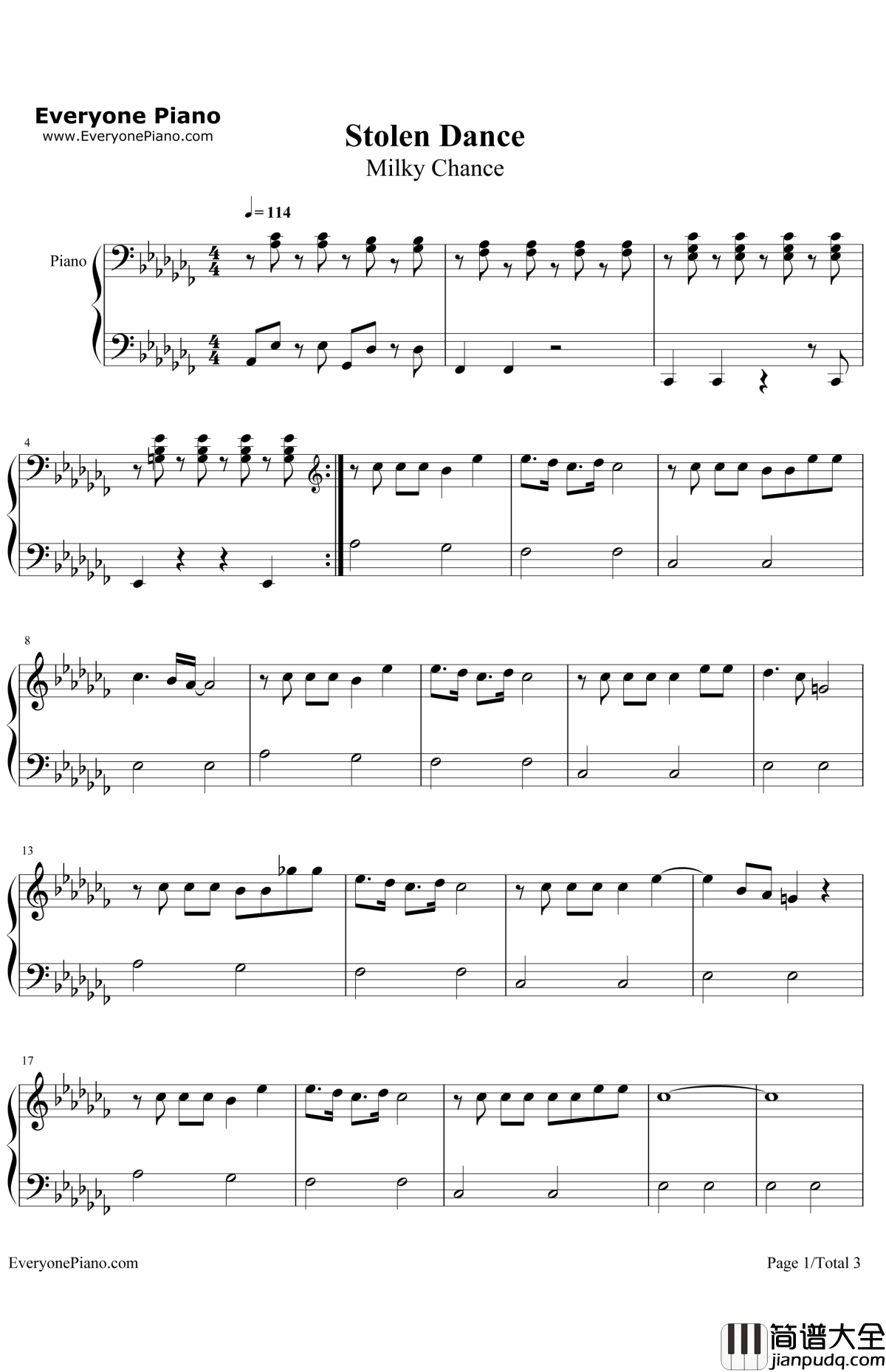 StolenDance钢琴谱_MilkyChance