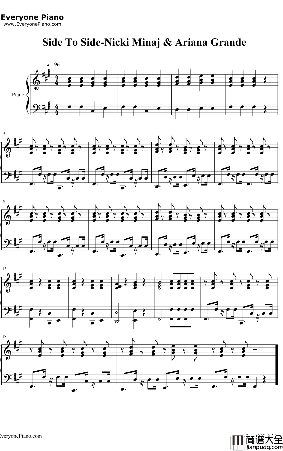 SideToSide钢琴谱_NickiMinaj&ArianaGrande
