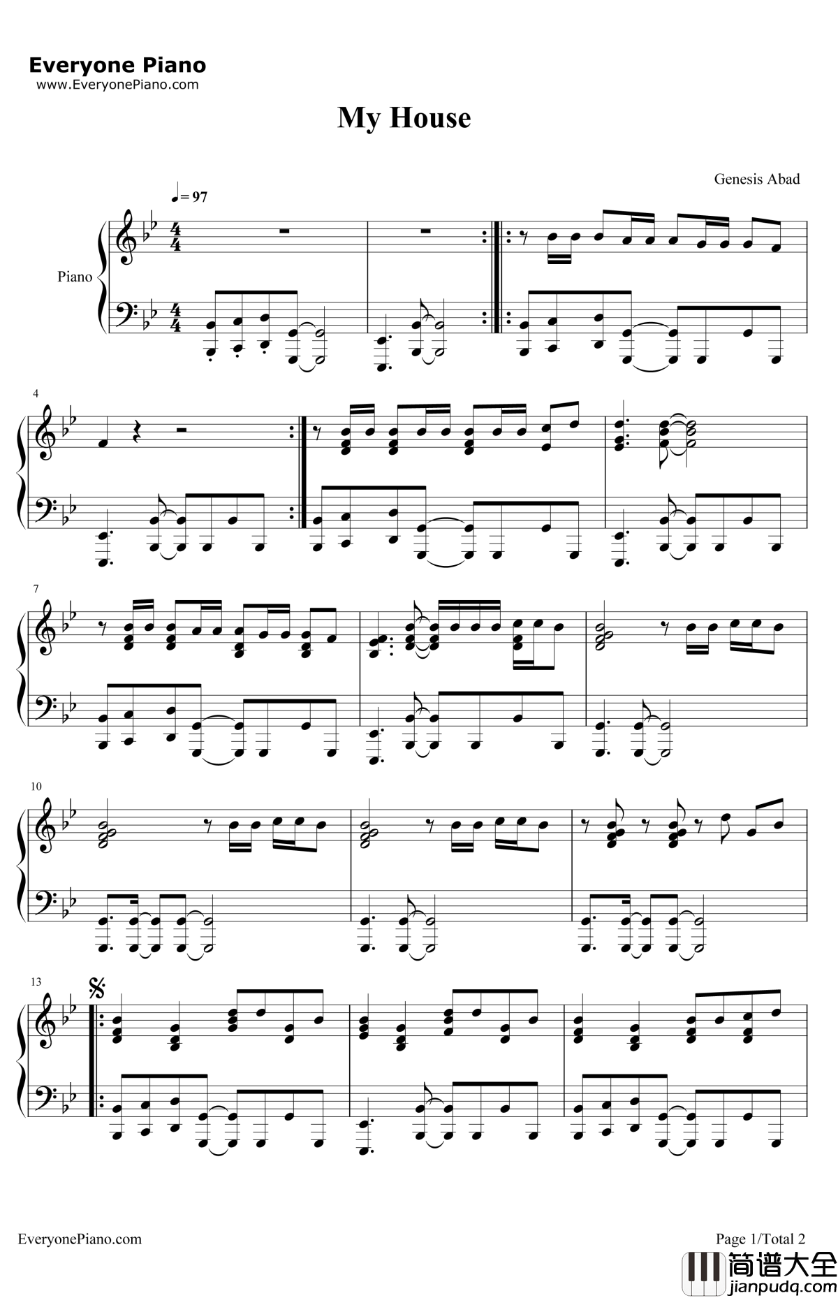 MyHouse钢琴谱_FloRida