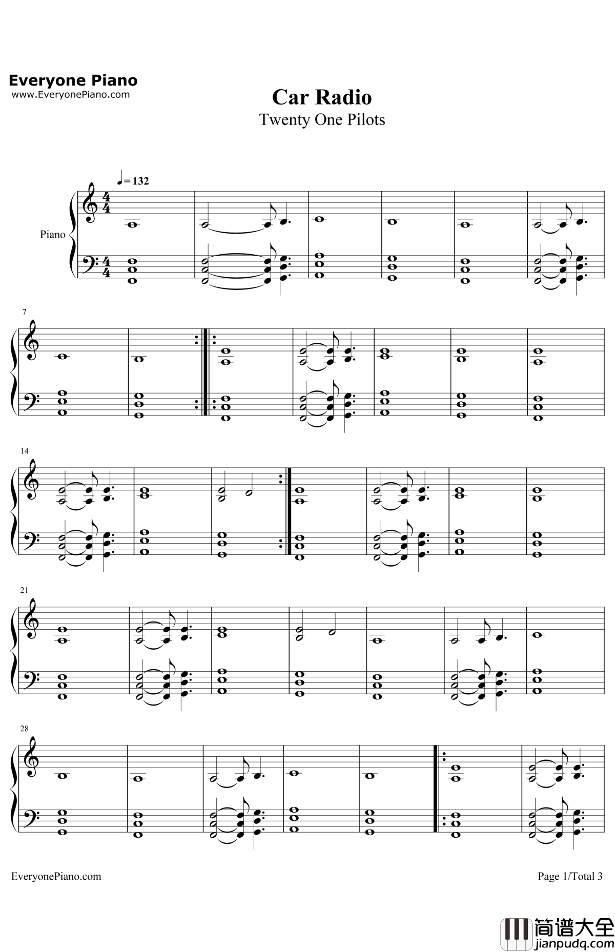 CarRadio钢琴谱_TwentyOnePilots