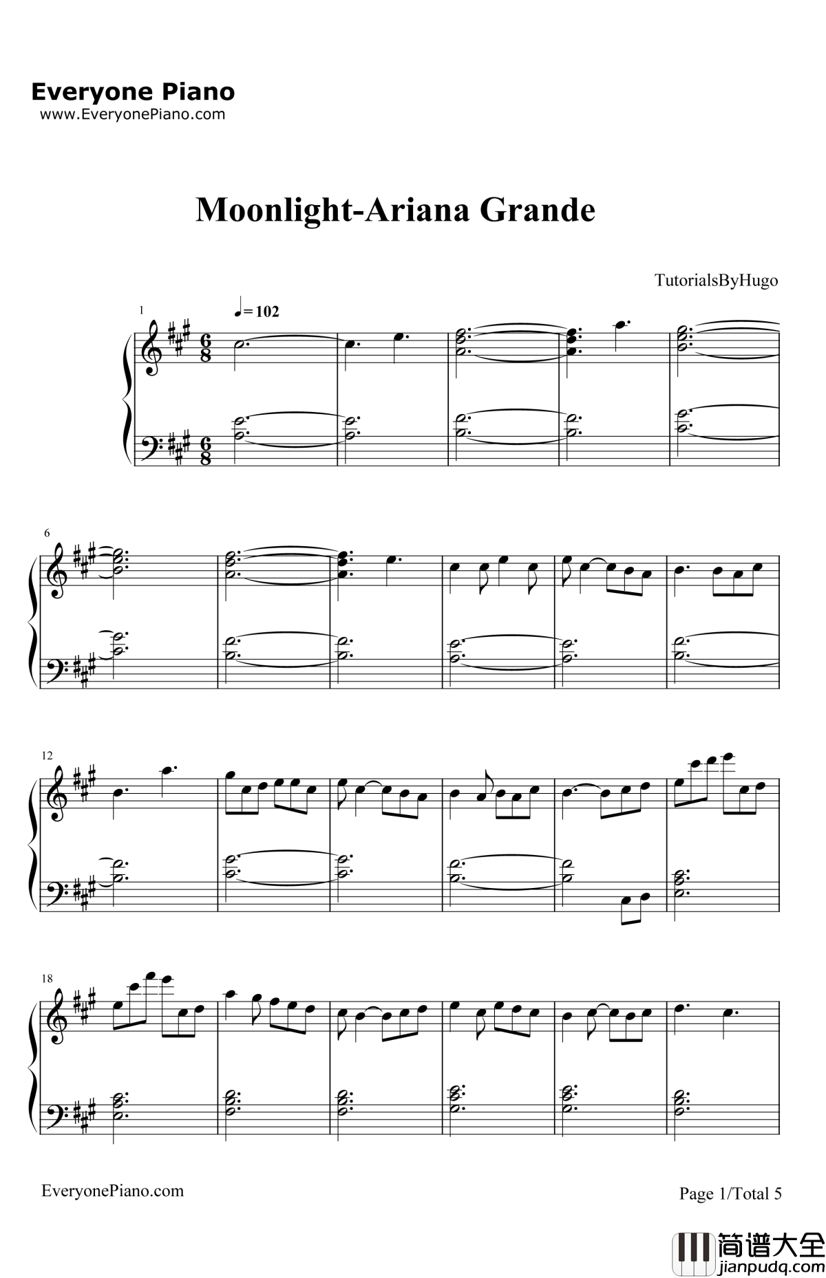 Moonlight钢琴谱_ArianaGrande