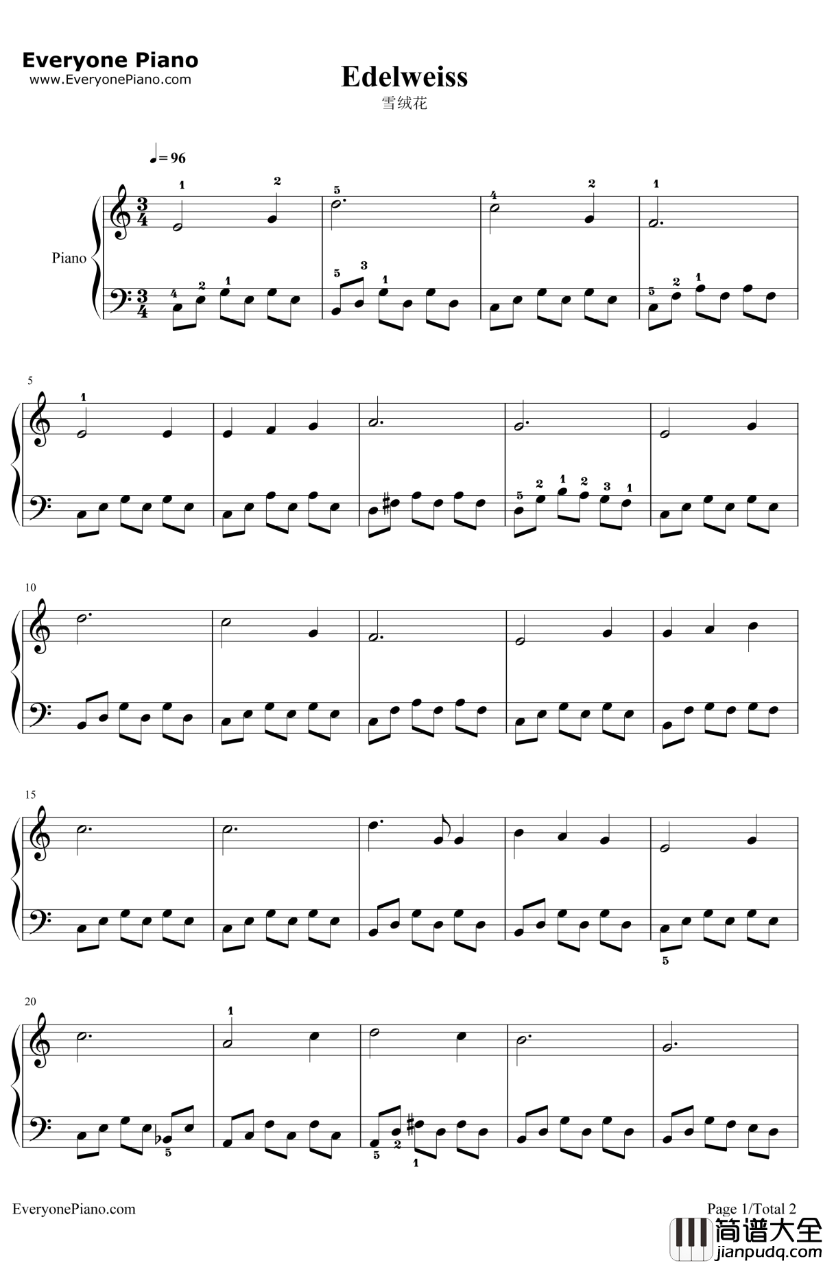 雪绒花钢琴谱_理查德·罗杰斯_雪绒花