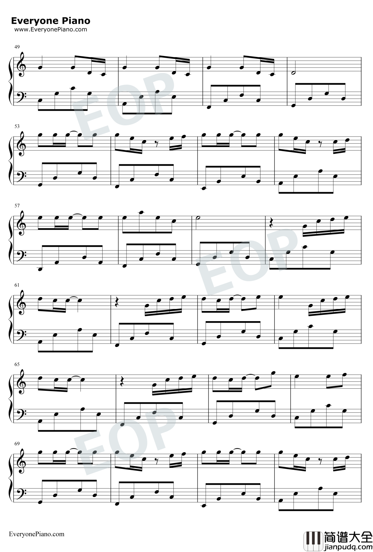 菊次郎的夏天钢琴谱_久石让HayaoMiyazaki_Summer_C调简单版