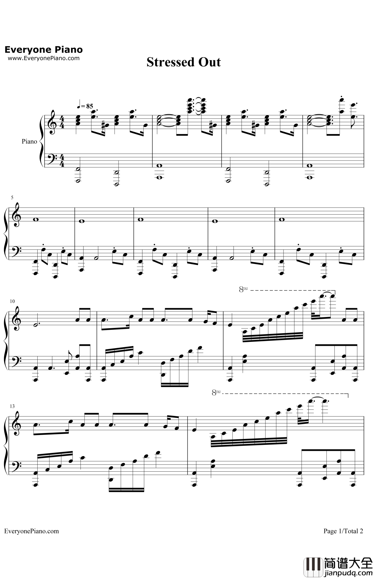 StressedOut简单版钢琴谱_TwentyOnePilots
