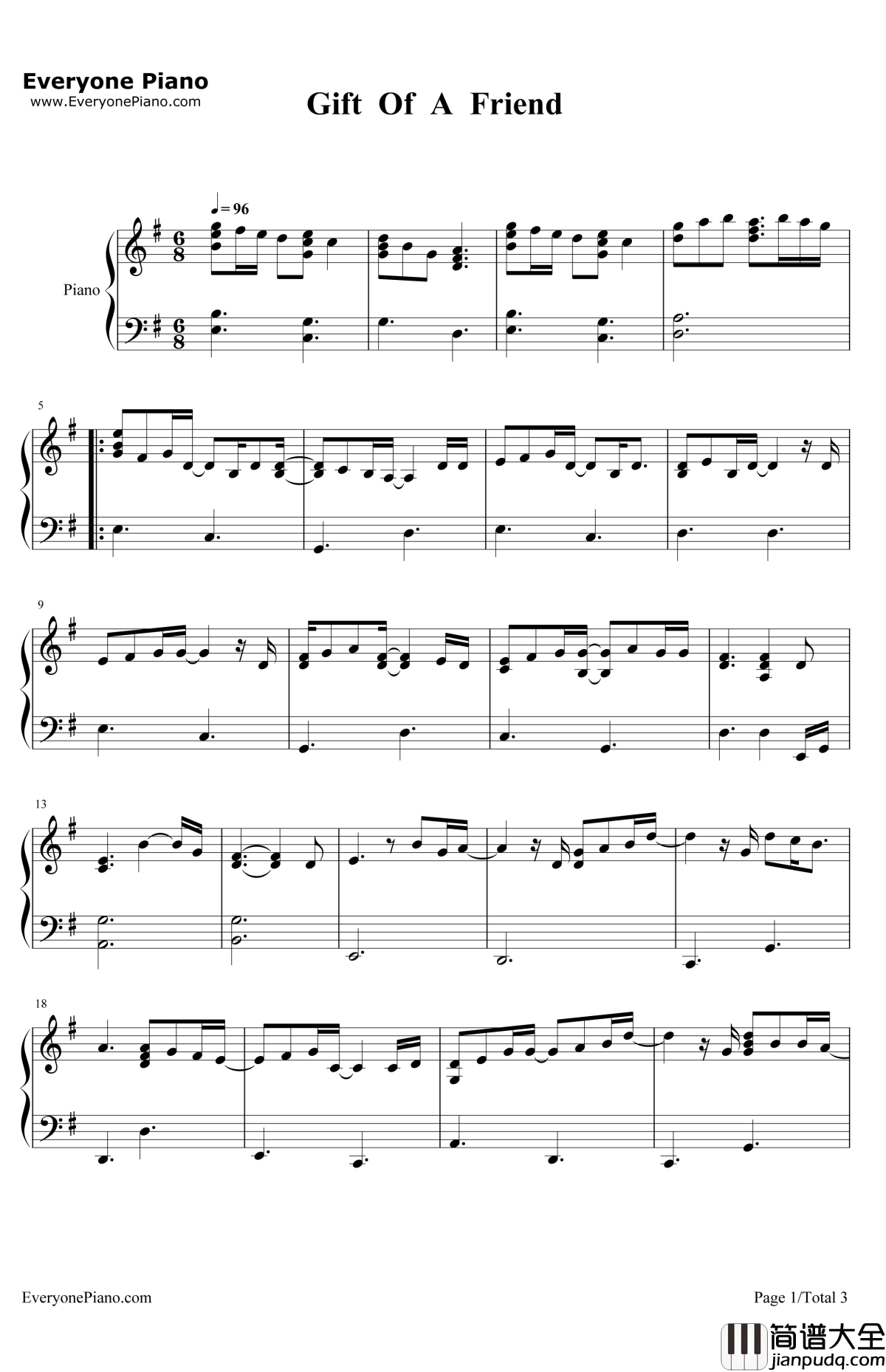 GiftofaFriend钢琴谱_DemiLovato_小叮当与失去的宝藏插曲