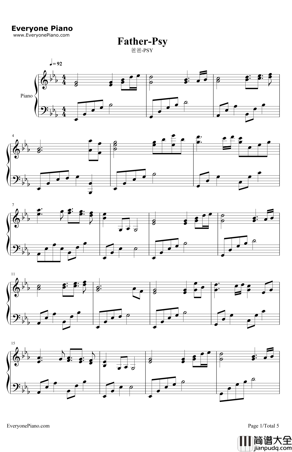 爸爸钢琴谱_鸟叔(PSY)_鸟叔