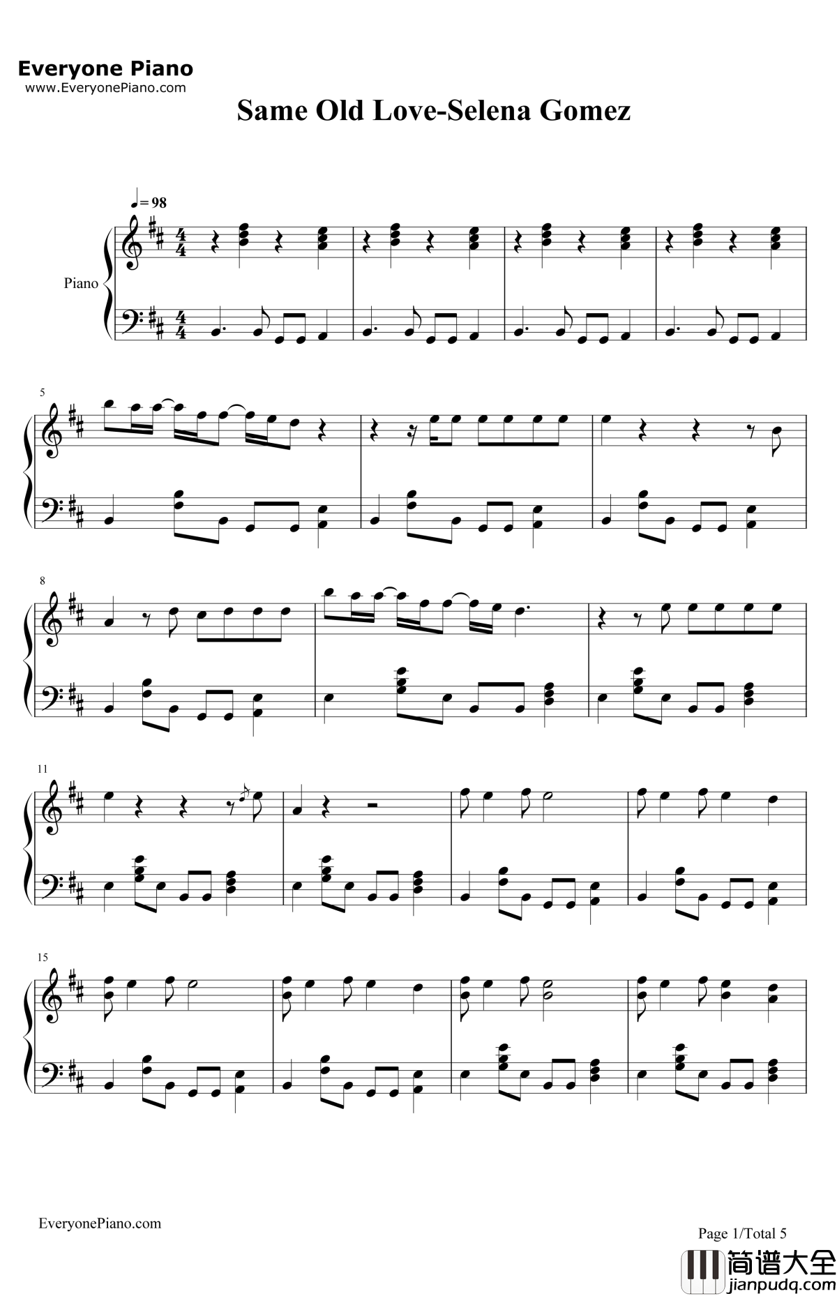 SameOldLove钢琴谱_SelenaGomez