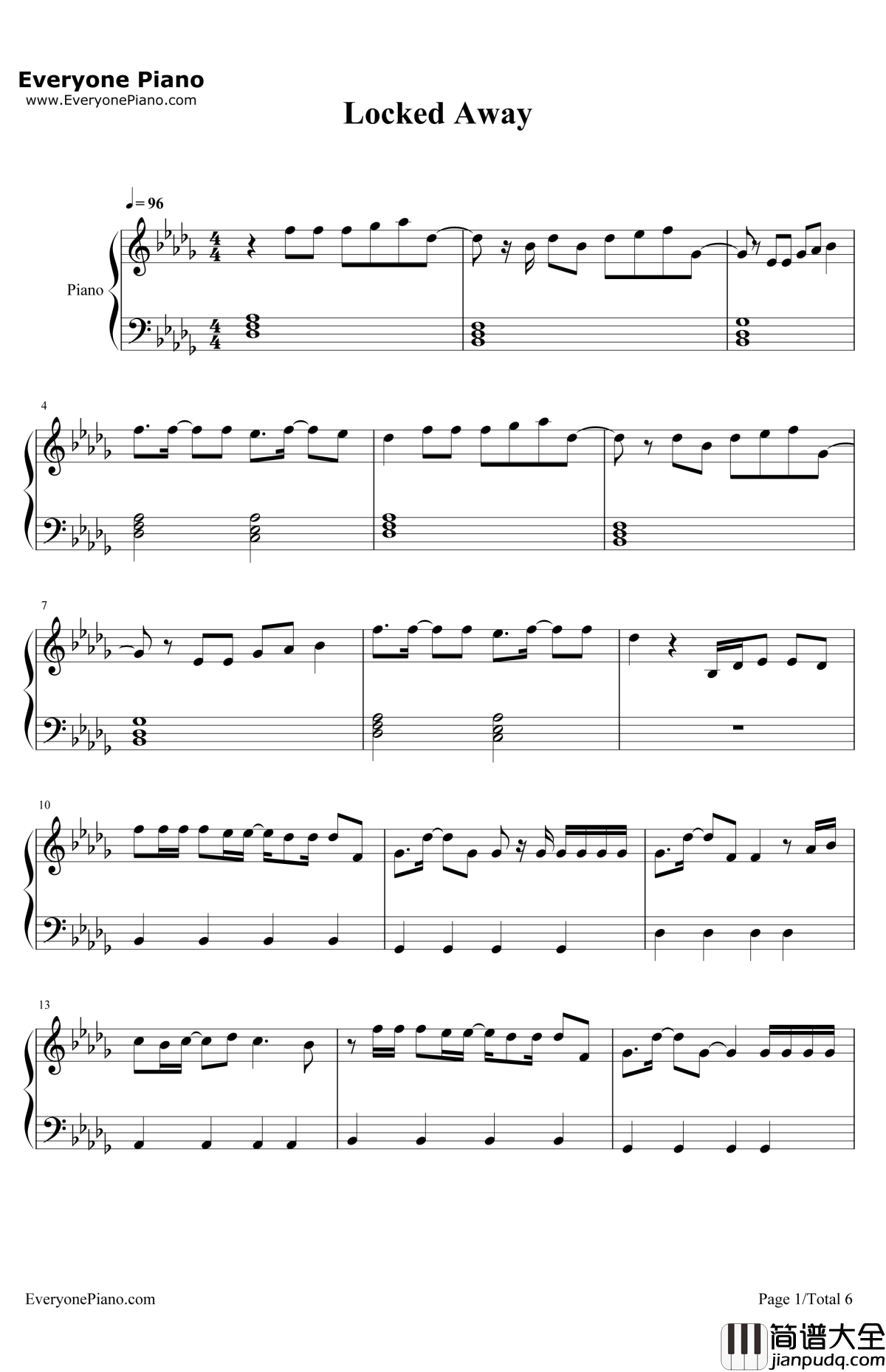LockedAway钢琴谱_R.City