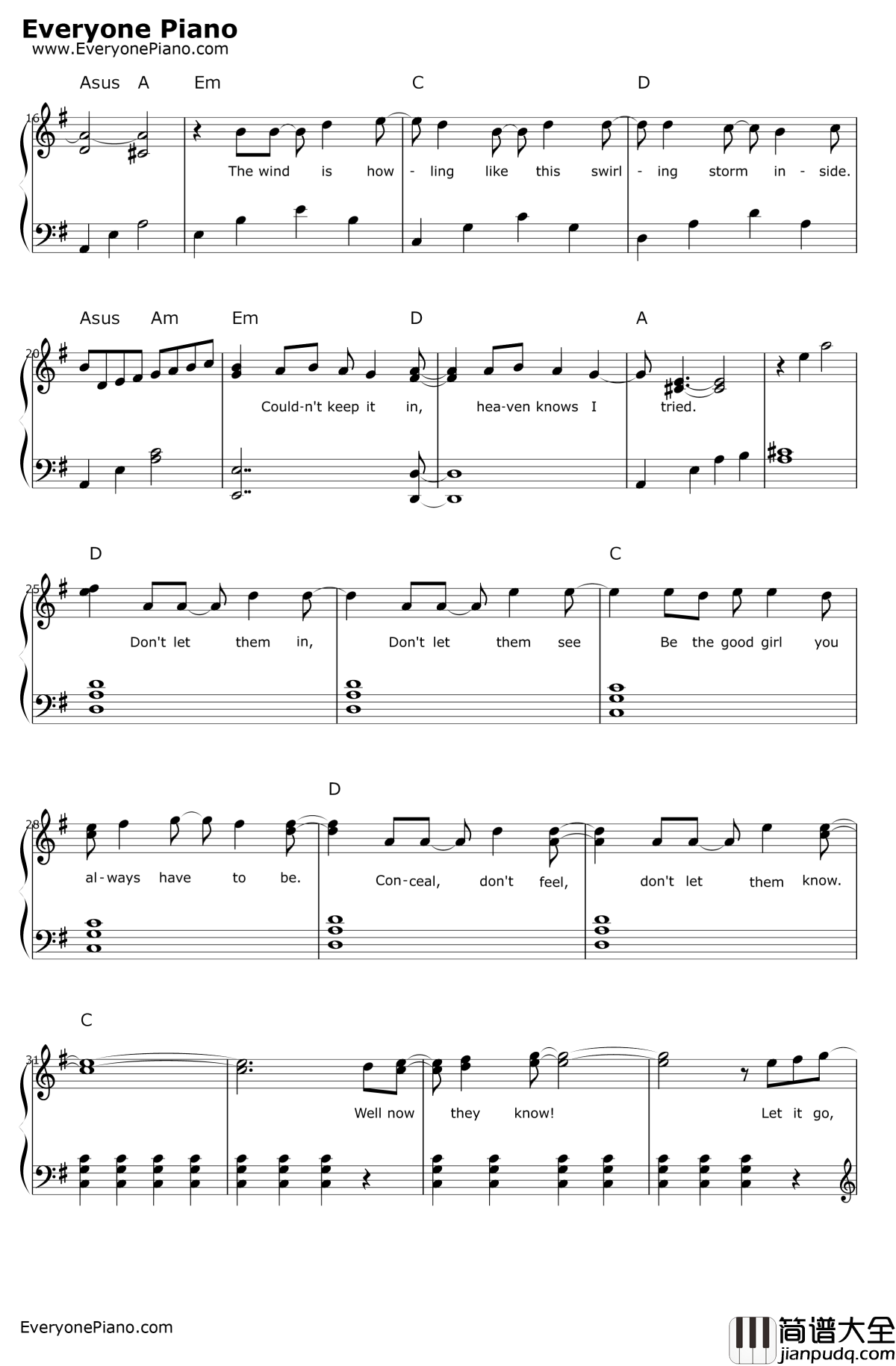 letitgo简单版钢琴谱_IdinaMenzel_冰雪奇缘主题曲