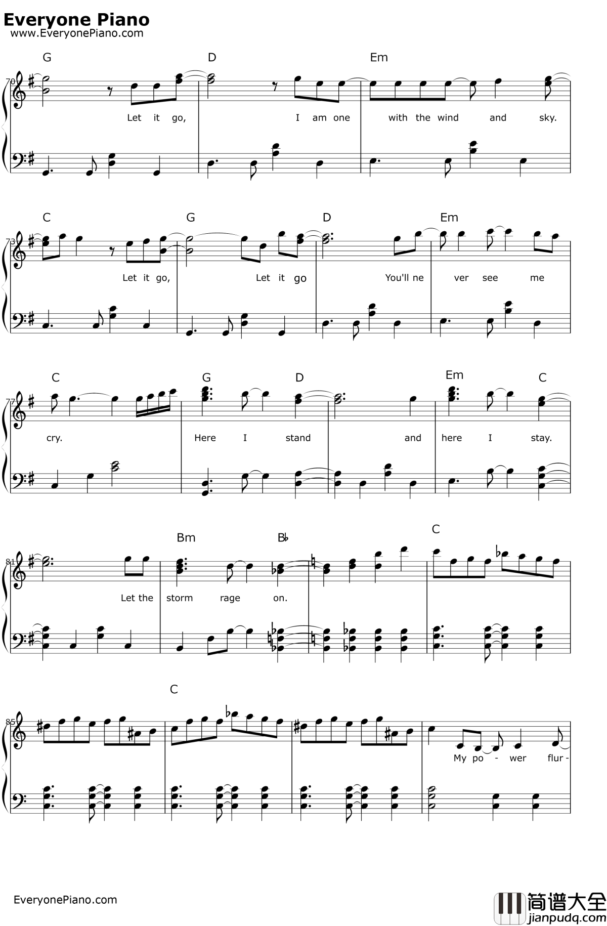 letitgo简单版钢琴谱_IdinaMenzel_冰雪奇缘主题曲