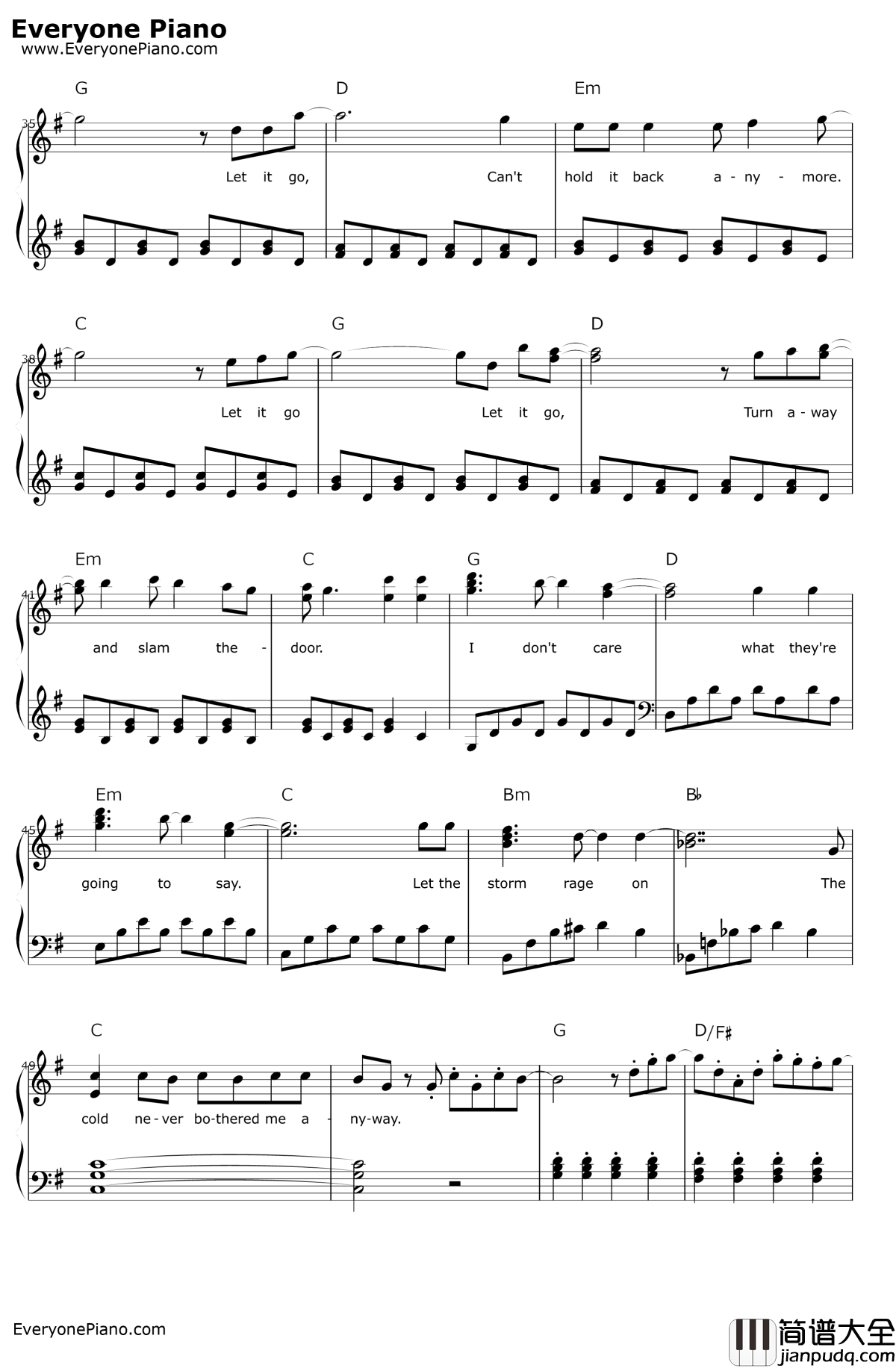 letitgo简单版钢琴谱_IdinaMenzel_冰雪奇缘主题曲