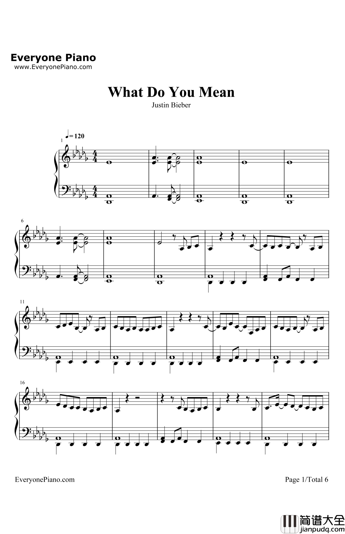 WhatDoYouMean钢琴谱_JustinBieber