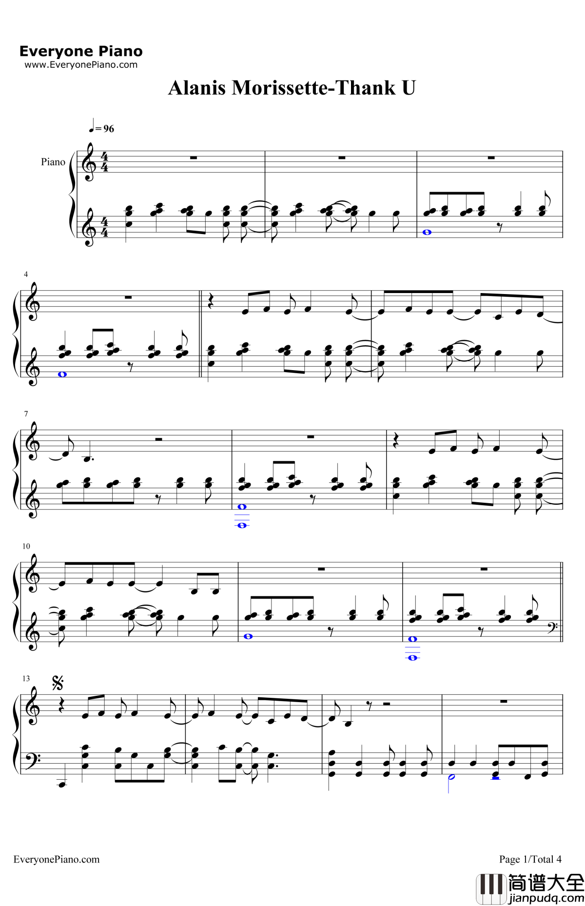 ThankU钢琴谱_AlanisMorissette