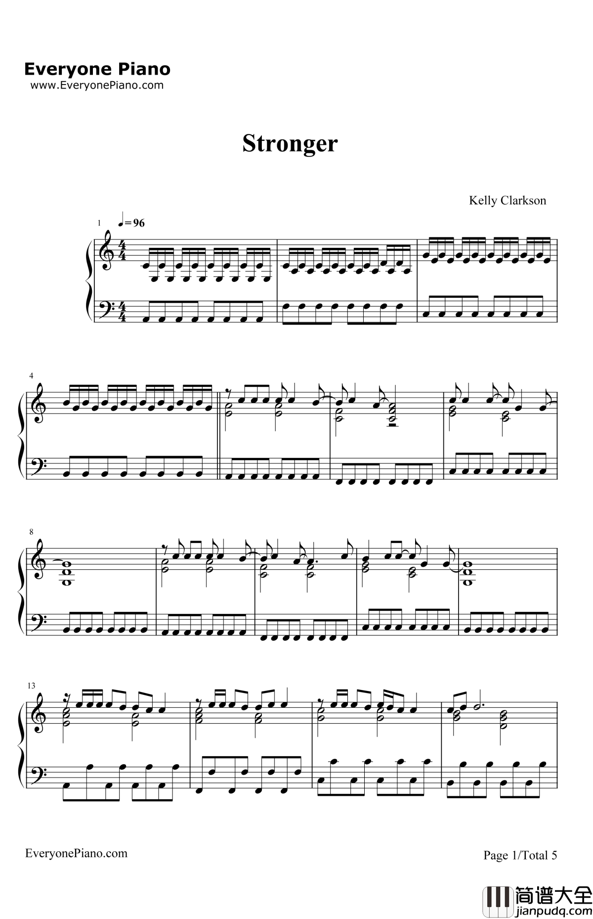 Stronger钢琴谱_KellyClarkson