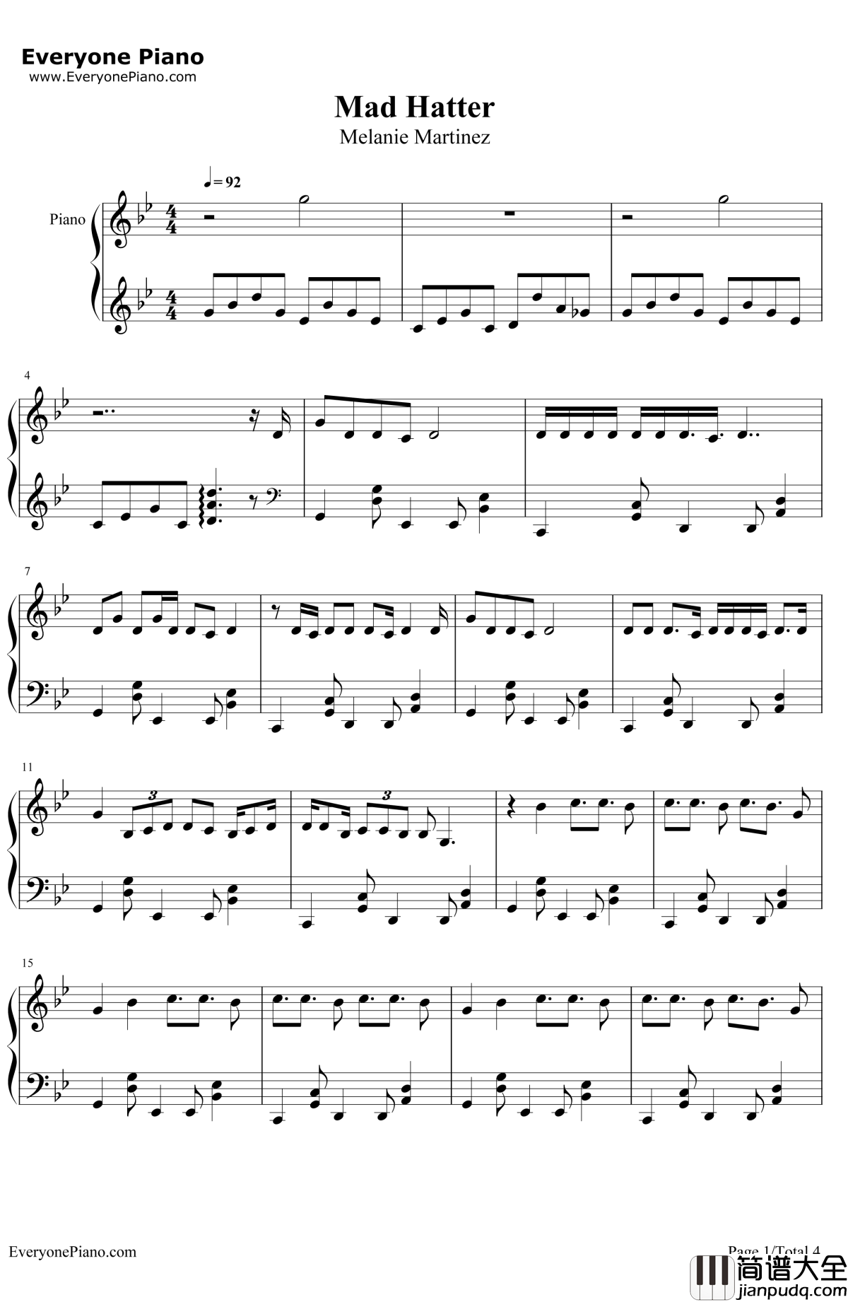 MadHatter钢琴谱_MelanieMartinez