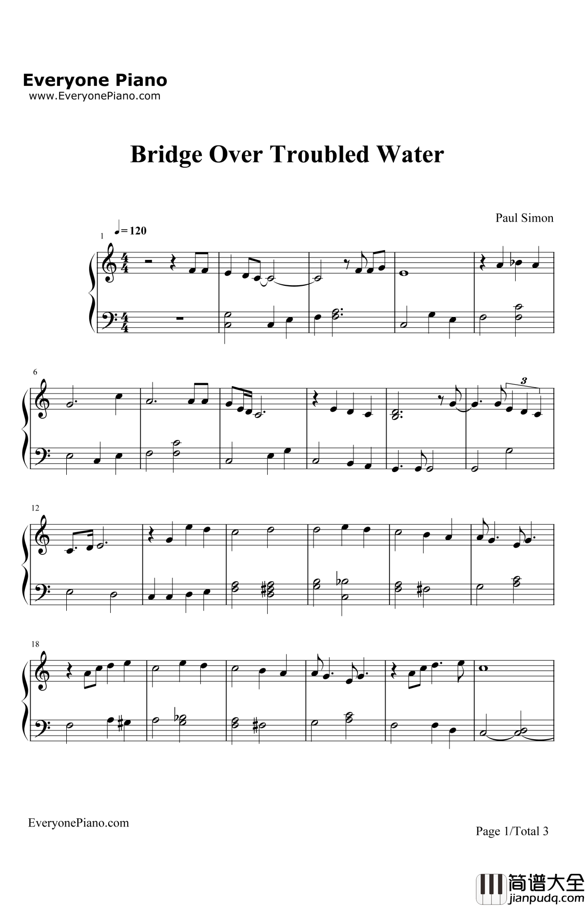 BridgeOverTroubledWater钢琴谱_Simon&Garfunkel_BridgeOverTroubledWater