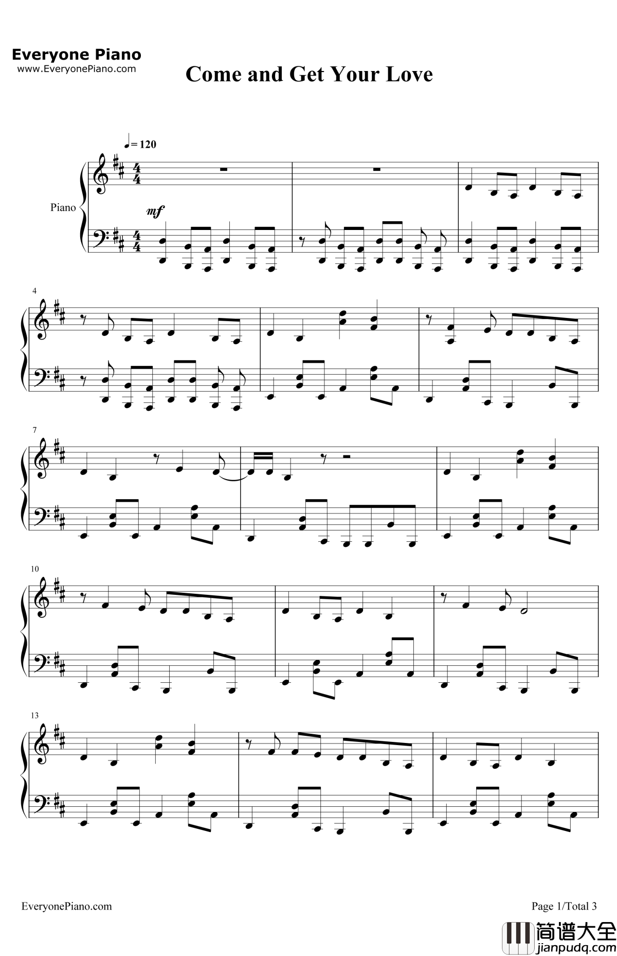 ComeandGetYourLove钢琴谱_Redbone